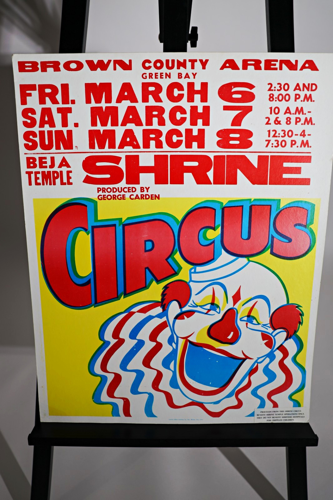 Vintage 1987 Green Bay Shrine Circus Poster Brown County Arena Cardboard 22x27 Vintage 1987 Green Bay Shrine Circus Poster Brown County Arena Cardboard 22x27