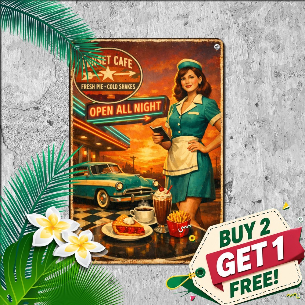Route 66 American Diner Tin Sign Vintage Highway Cafe Metal Plaque 8x12 In