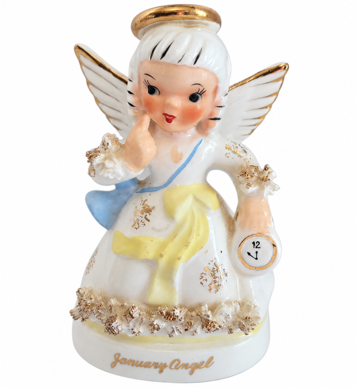 Vintage Napco January Birthday Angel Girl Clock A1361 Porcelain Figurine Japan