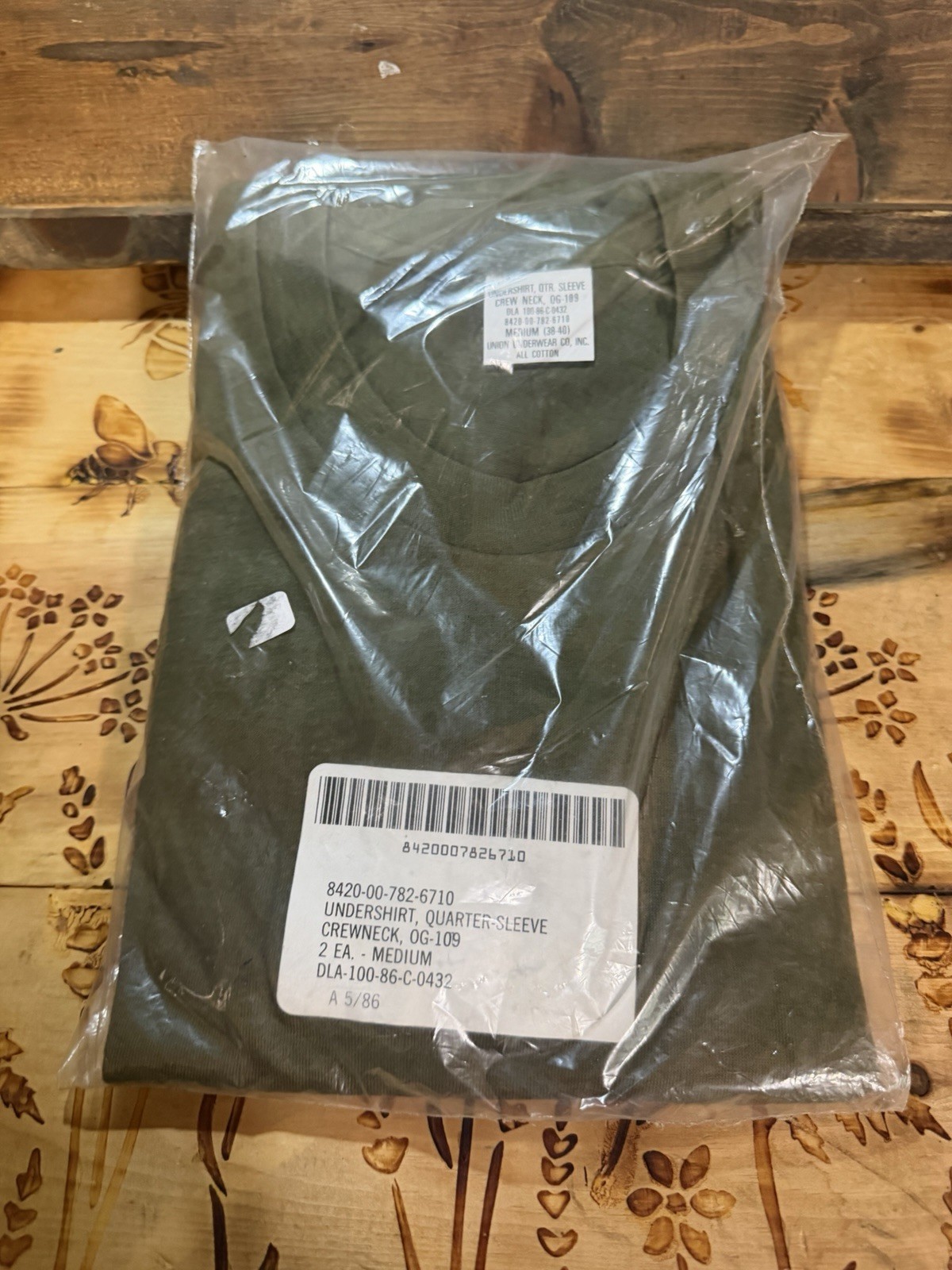 Vintage 1986 US Military OG-109 Olive Green Undershirts 2 Pack Medium NOS
