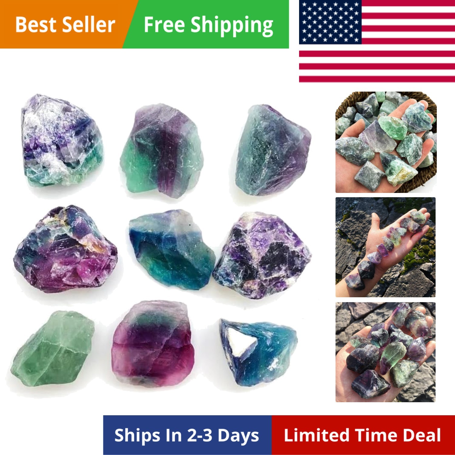 Raw Fluorite Stone 1lb \'\'A\'\' Grade Rainbow Fluorite Rough Crystal ‌Aroma Ston...
