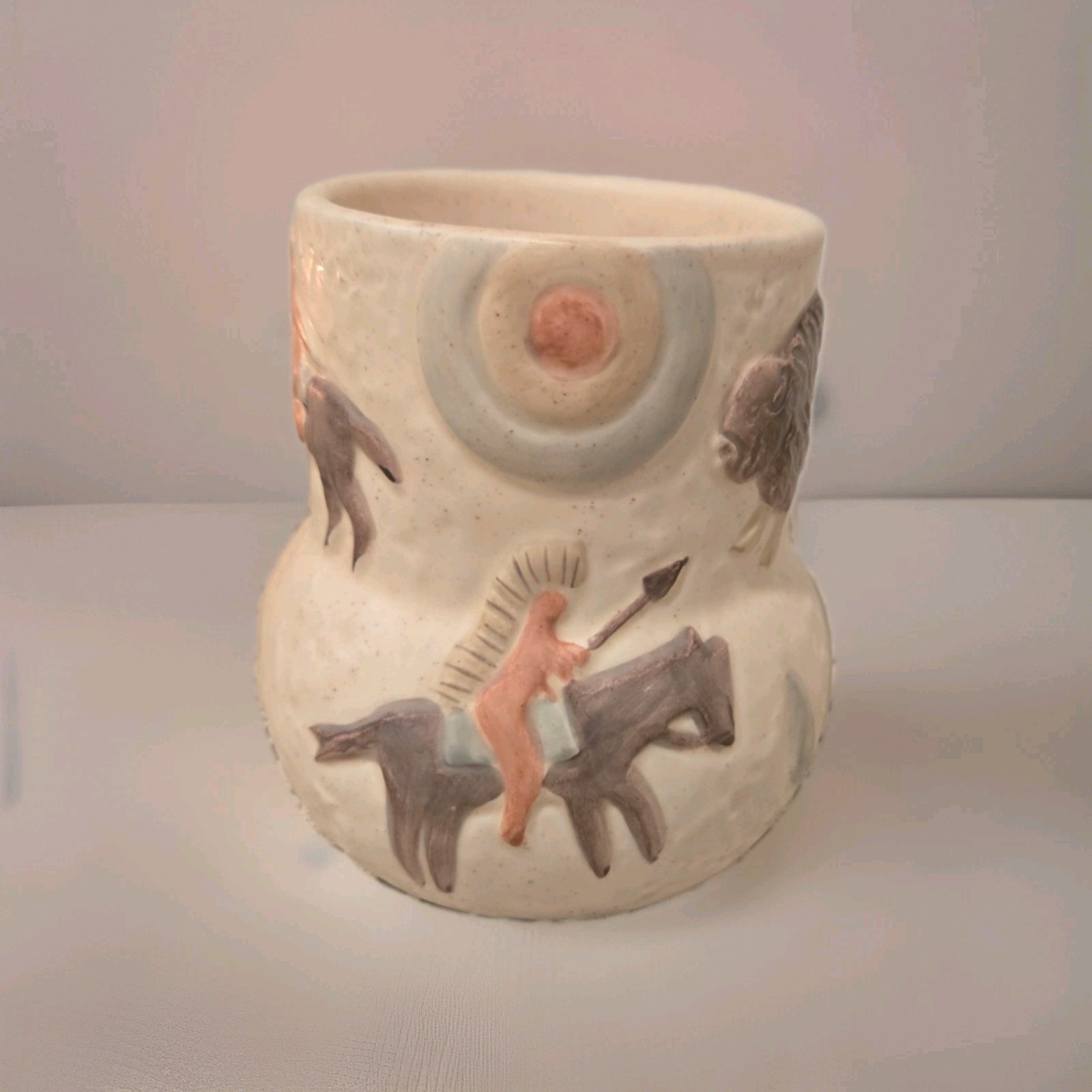 Vintage LaMont Pueblo Hand Painted Ceramic Tumbler 5” Southwest Art Excellent
