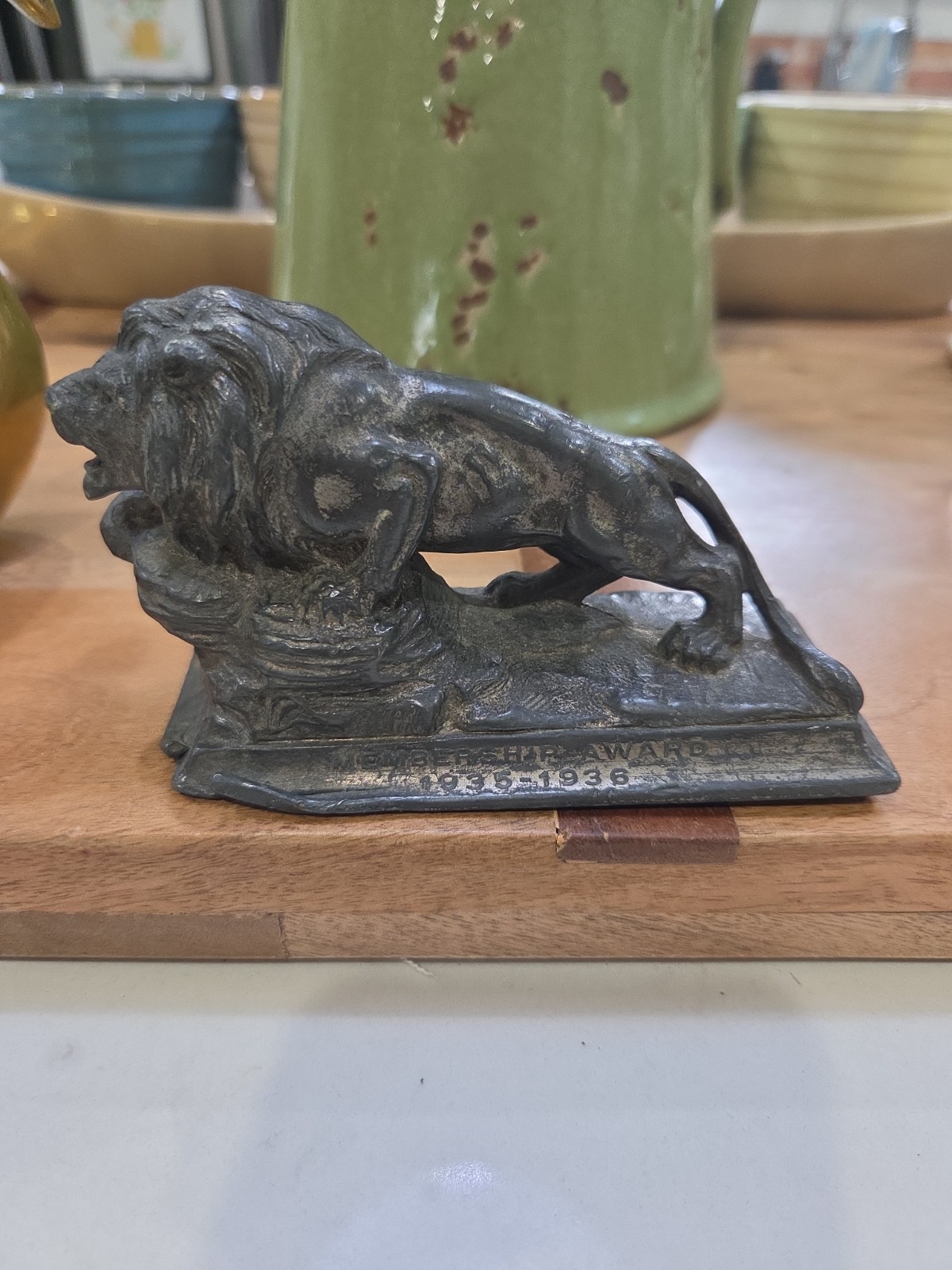 Antique 1935 - 1936 Leadership Award Lion Lead Pot Metal Art Deco Statue Antique 1935 - 1936 Leadership Award Lion Lead Pot Metal Art Deco Statue