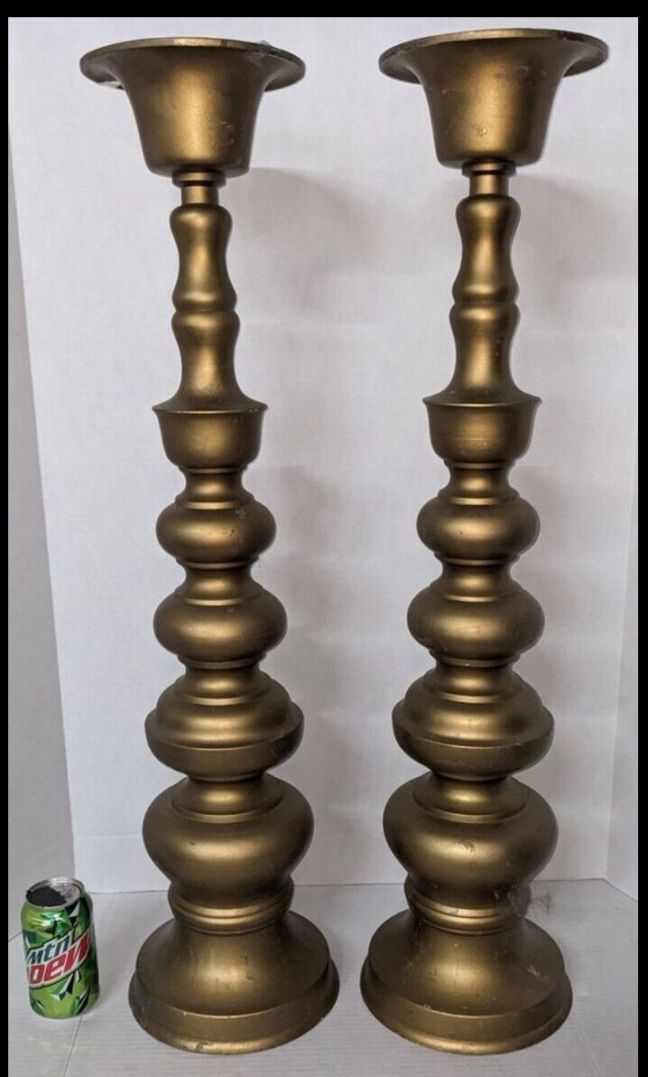 Pair Vintage Metal Pillar Candlesticks 32.5 \