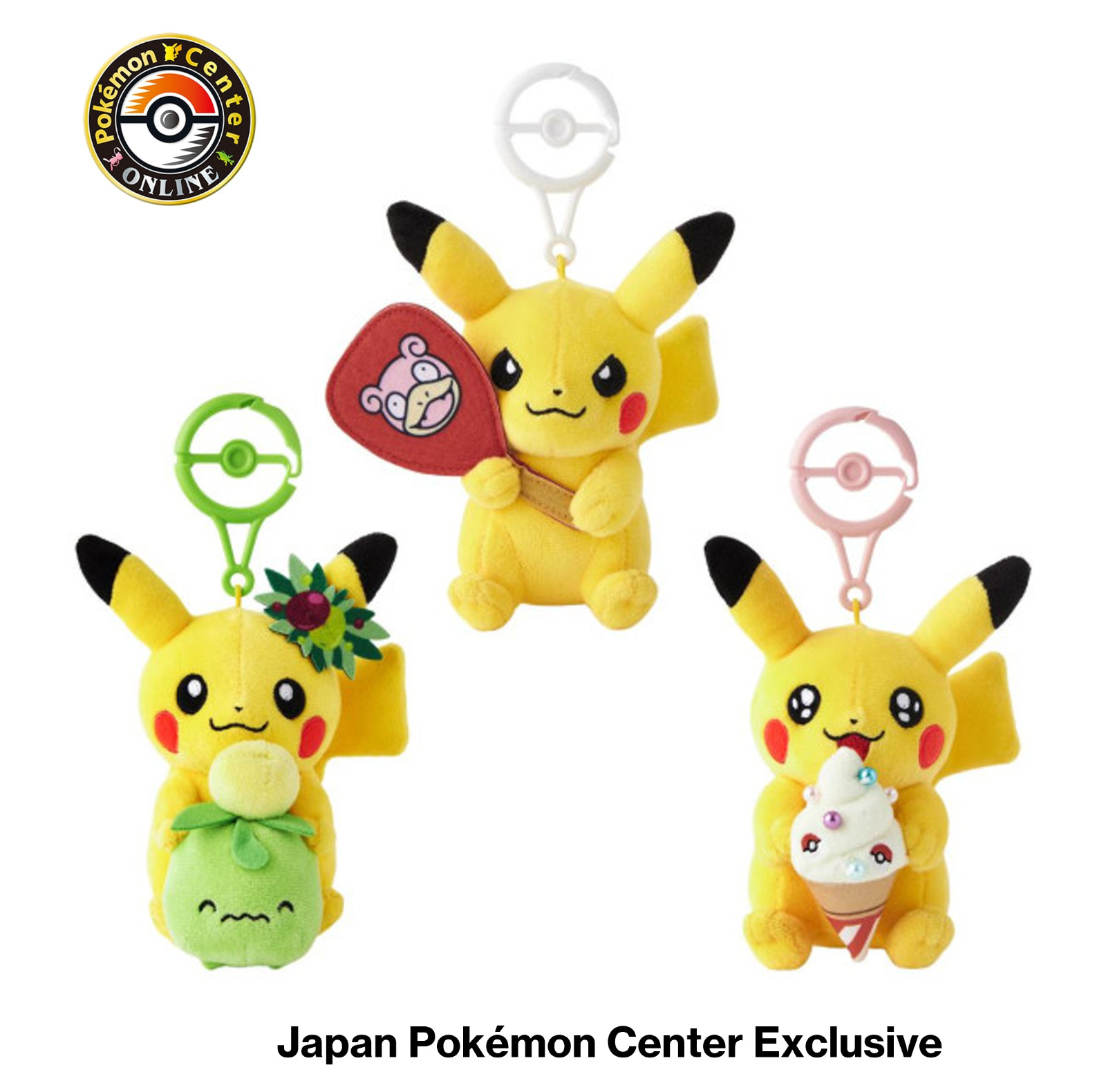 Pokemon Center Pikachu Plush Keychain Slowpoke Berry Ice Cream Set JP Exclusive