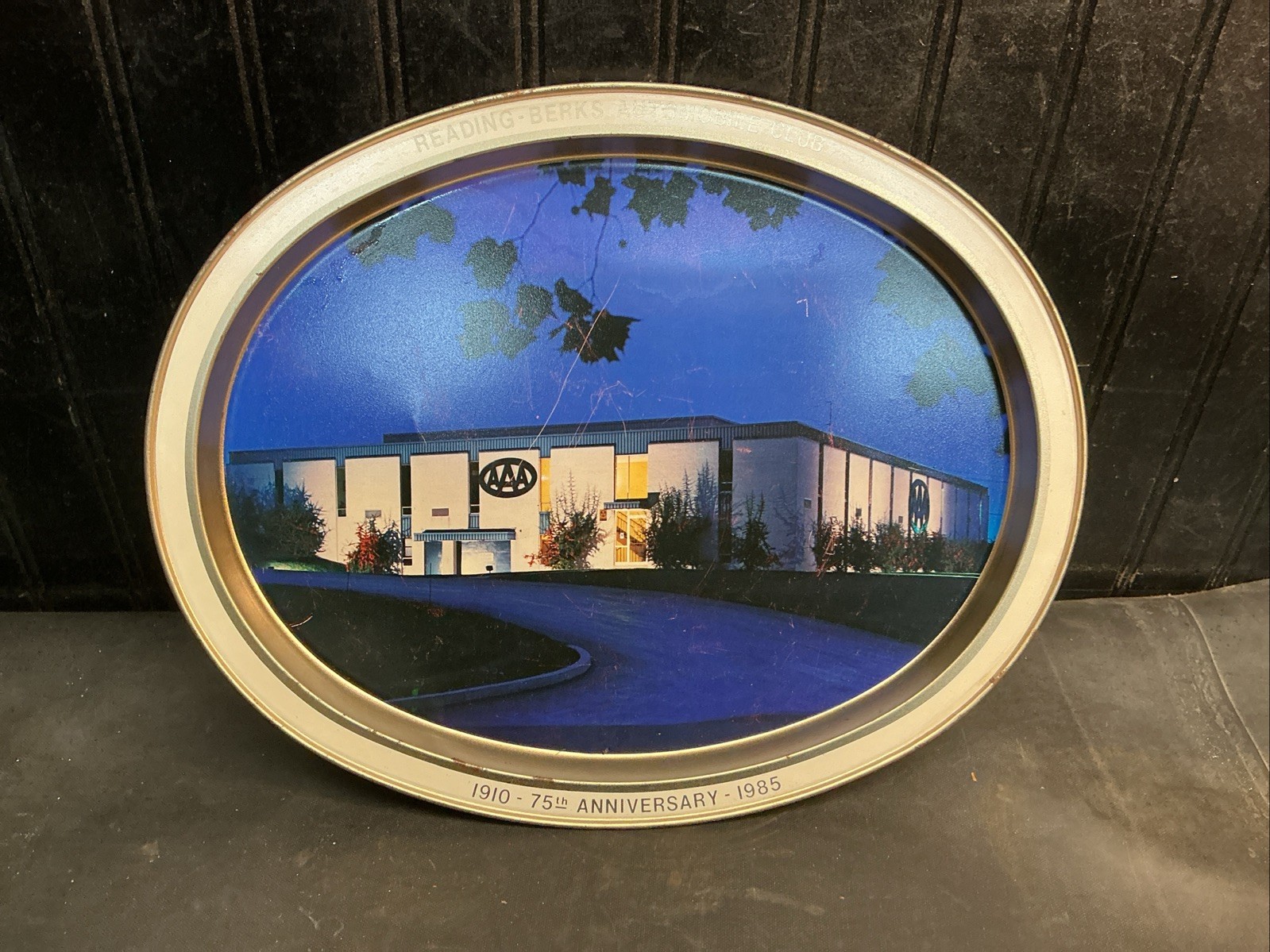 Reading-Berks AAA Automobile Club PA  75th Ann. 1910-1985 Metal Tray 14in Oval