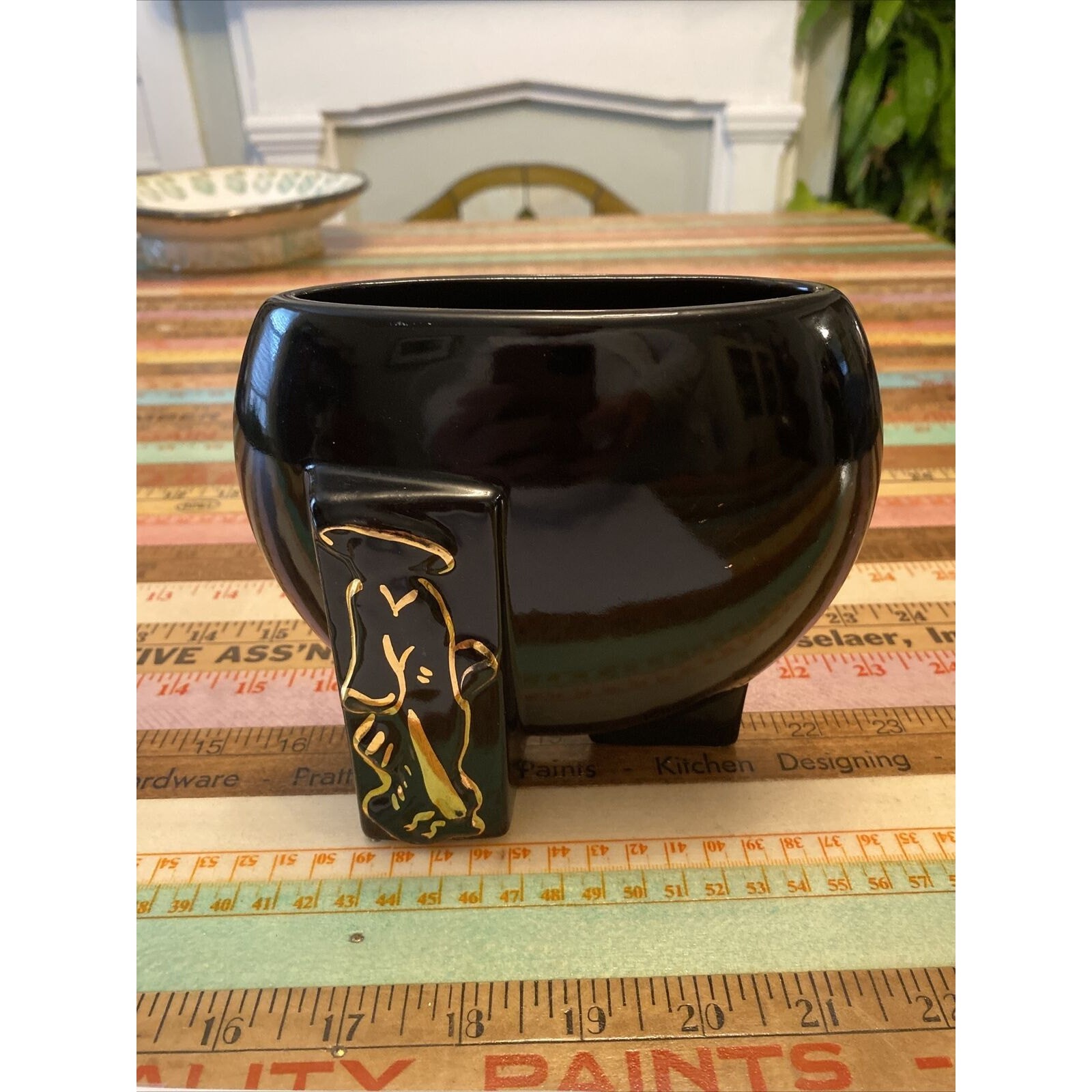 Vintage FAPCO 1930 Joan Lea Creations Shanghai Black 22K Gold Disk Asian Vase Vintage FAPCO 1930 Joan Lea Creations Shanghai Black 22K Gold Disk Asian Vase
