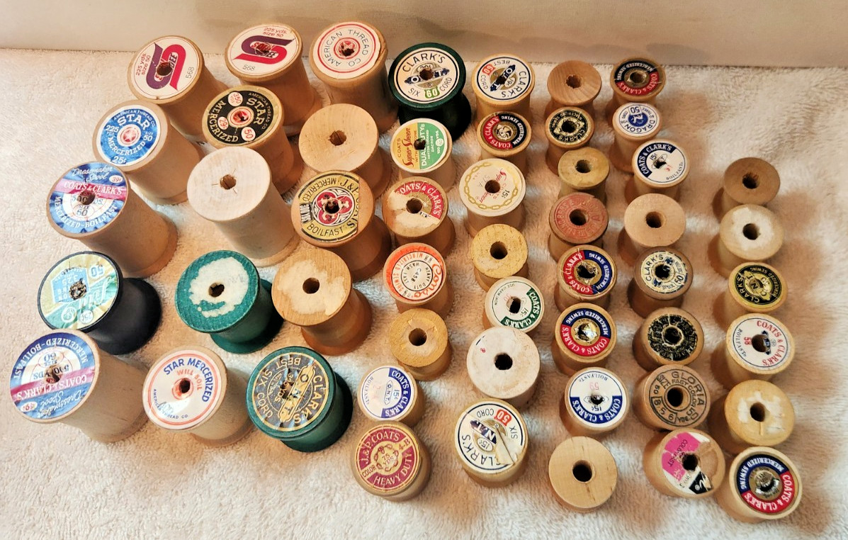 Lot of 50 Thread Spools Vintage Wooden Wood Sewing Various Sizes Empty No Thread