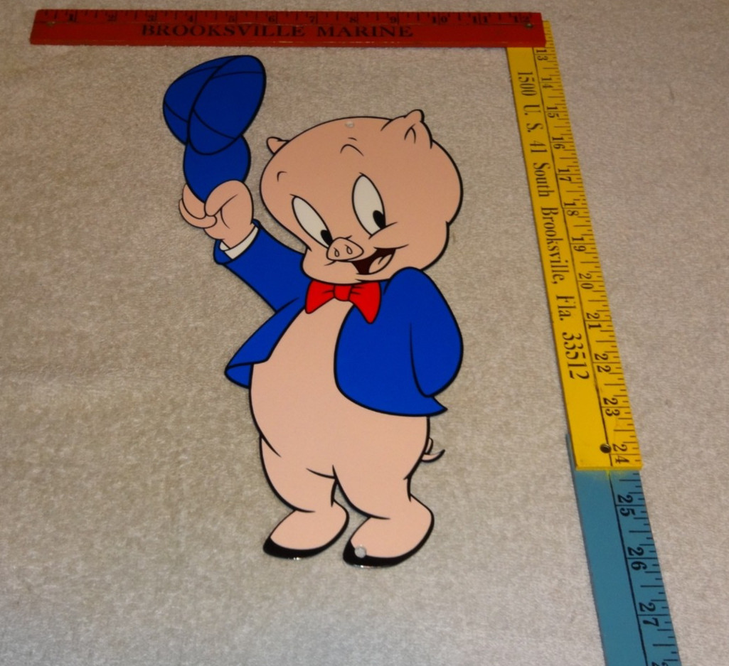 VINTAGE PORKY PIG DIE-CUT ENAMEL METAL MERRY MELODIES LOONEY TUNES CARTOON SIGN VINTAGE PORKY PIG DIE-CUT ENAMEL METAL MERRY MELODIES LOONEY TUNES CARTOON SIGN