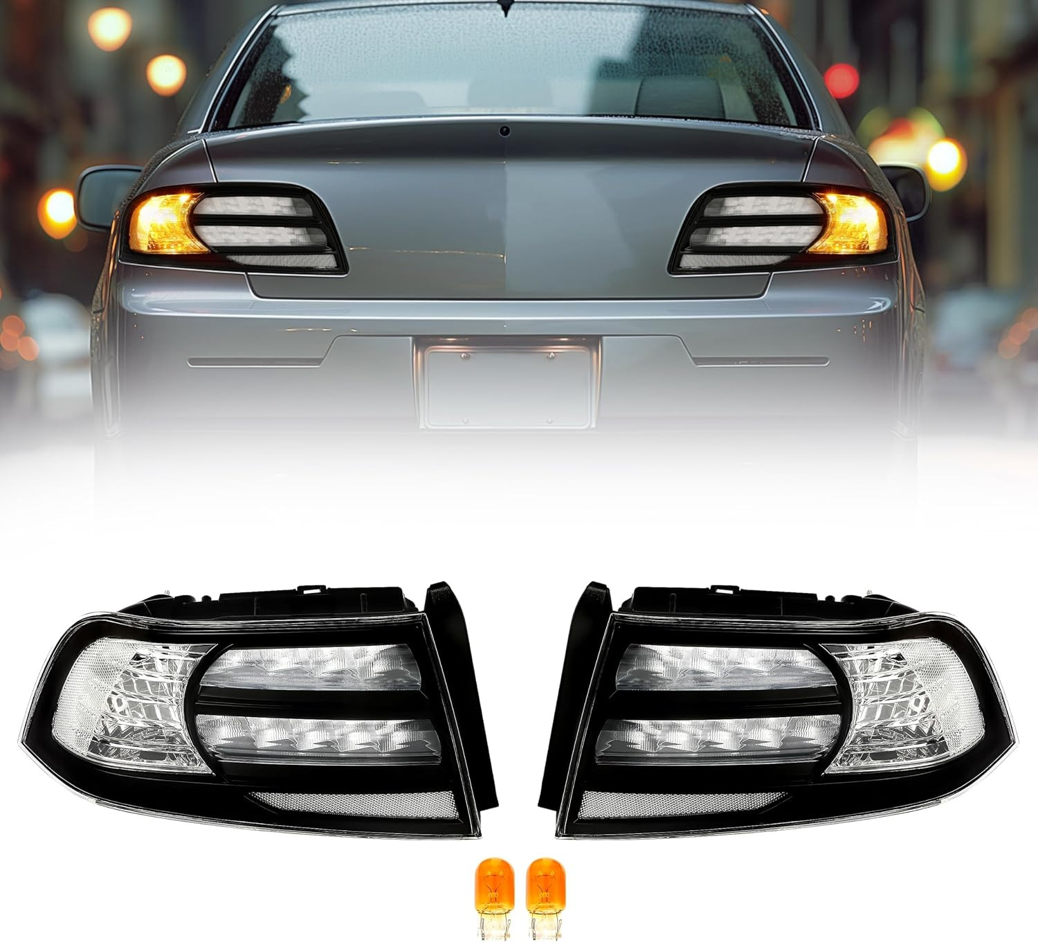 Pair Tail Lights Compatible with Honda Acura TL 2004-2008 Rear Tail Lamp Black H