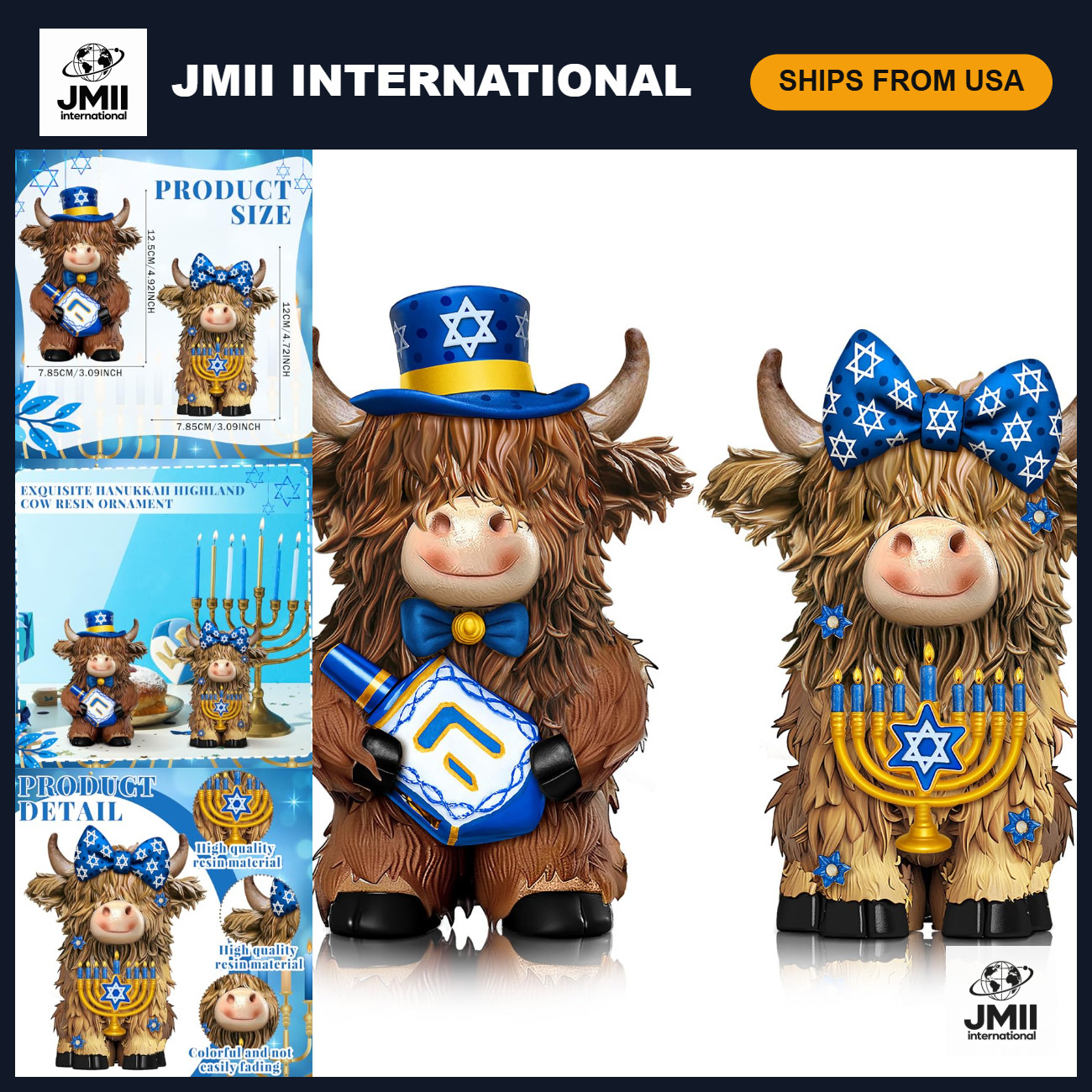 2 Pcs Highland Cow Figurines - Blue Hanukkah Decor, Festive Home Accent 2 Pcs Highland Cow Figurines - Blue Hanukkah Decor, Festive Home Accent