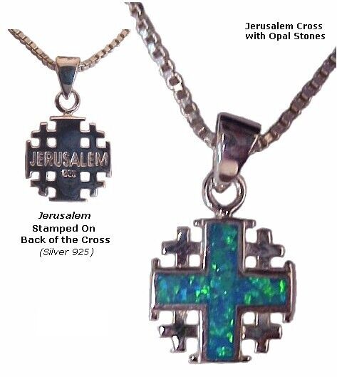 Jerusalem Cross Pendant Sterling Silver Opal Holy Land  Israel 18\