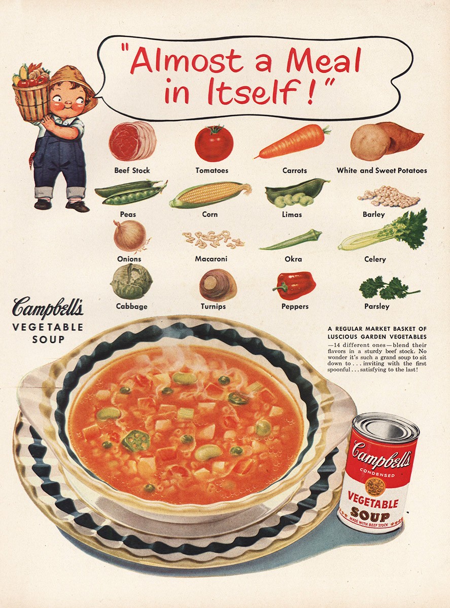 1952 Campbells Vegetable Soup: Almost Meal By Itself Vintage Print Ad 1952 Campbells Vegetable Soup: Almost Meal By Itself Vintage Print Ad