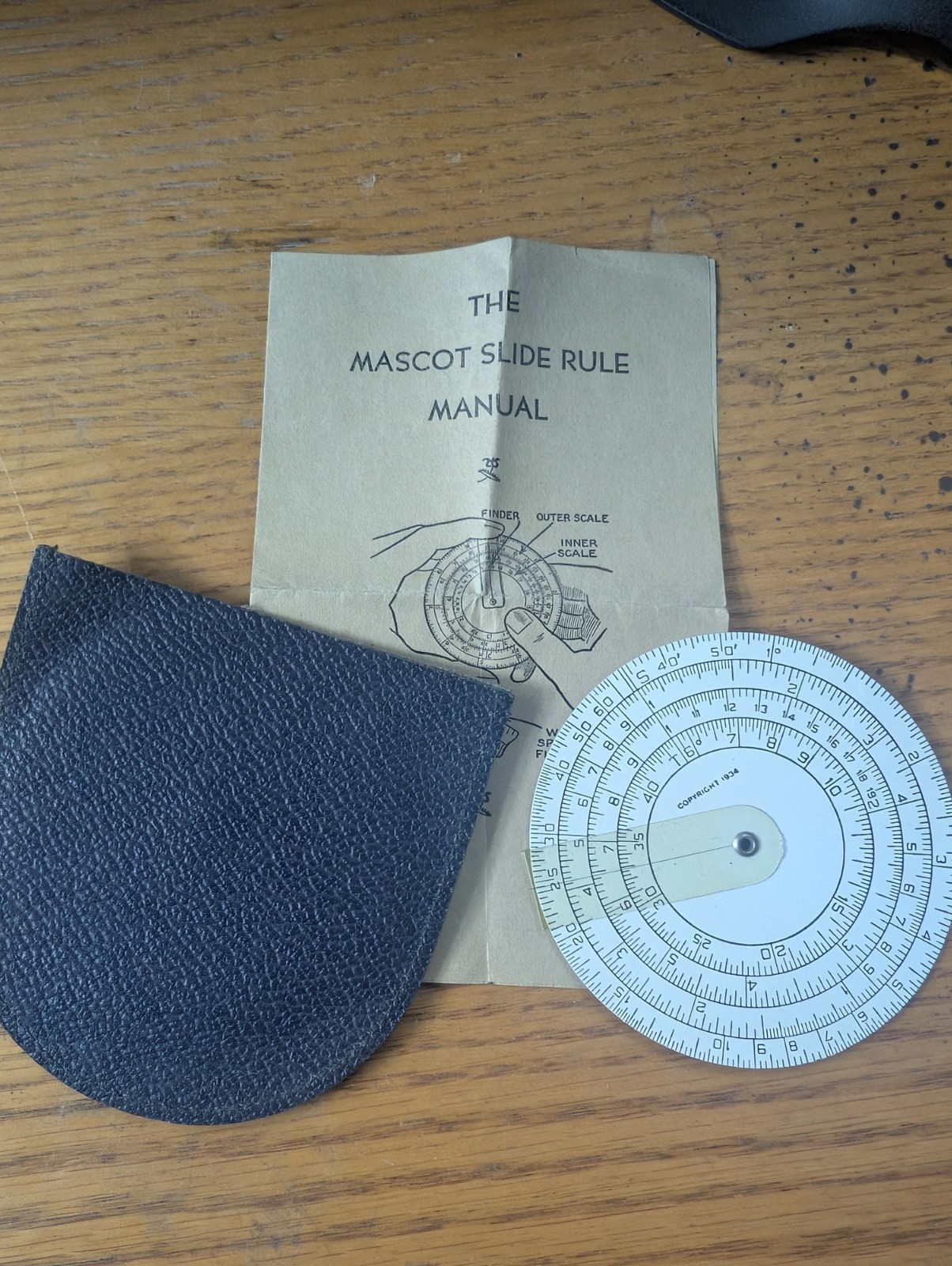 Vintage Mascot Vest Pocket Circular Slide Rule with Leather Case and Manual Vintage Mascot Vest Pocket Circular Slide Rule with Leather Case and Manual