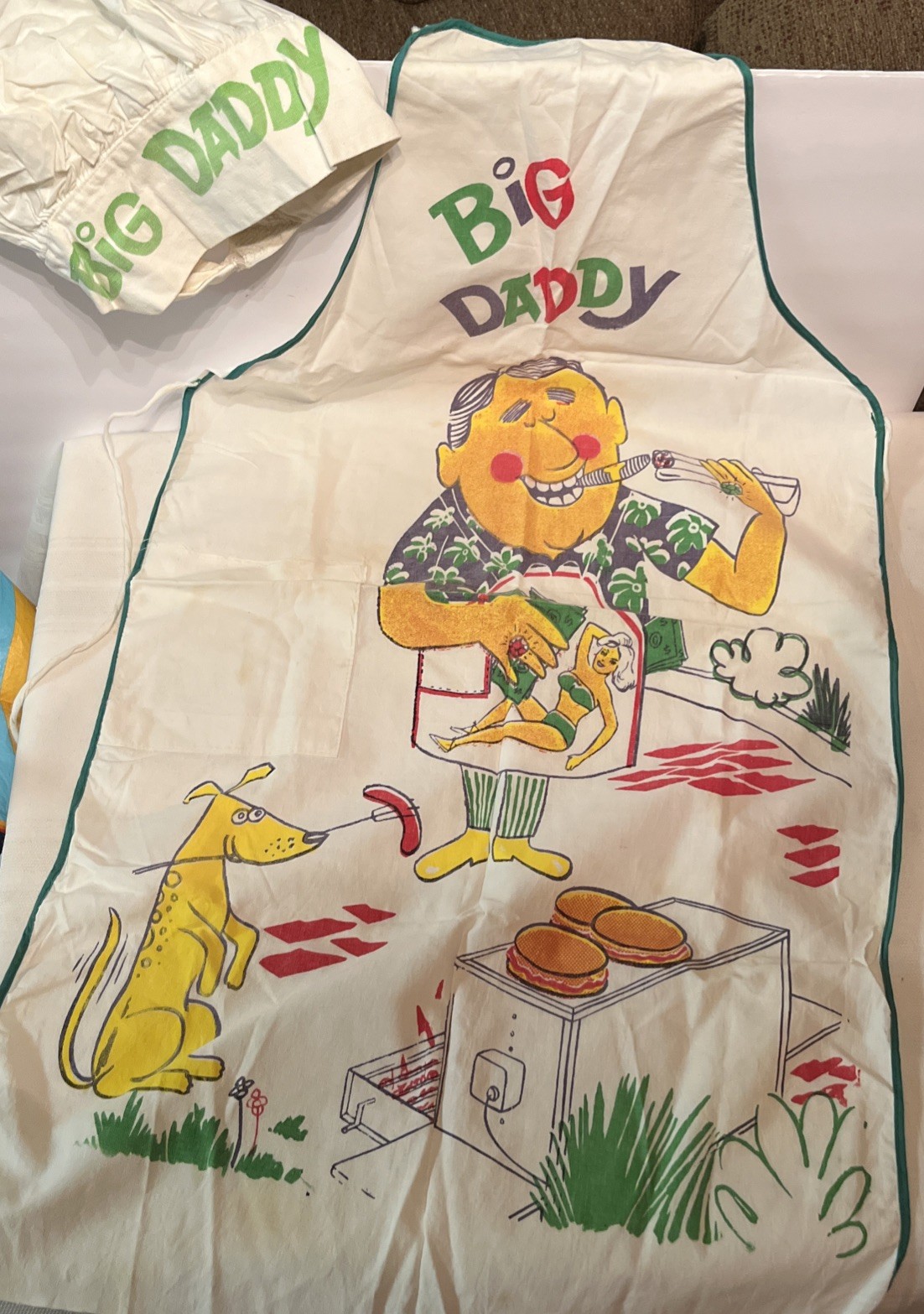 Vintage 1950’s Big Daddy Cookout Apron With Pocket & Chef Hat Great Gift 38”X20”