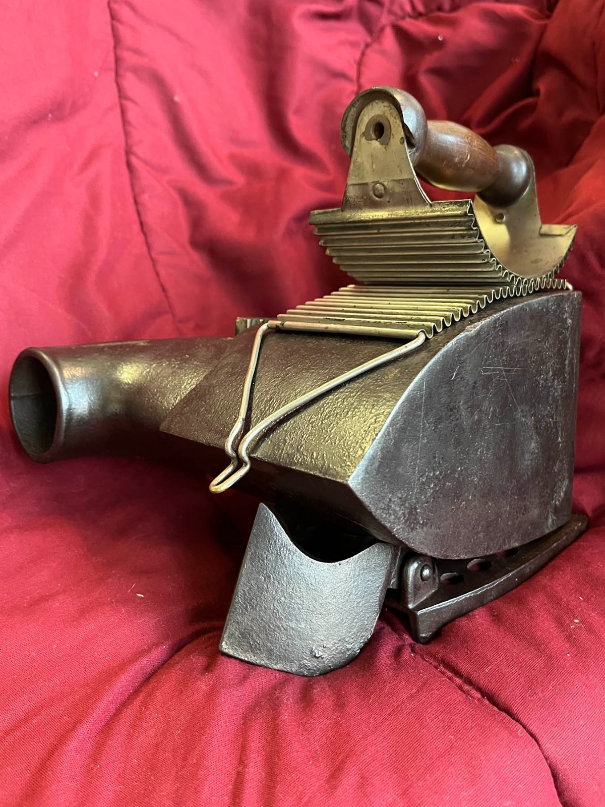 The 1888 H.S. Pease Combo Charcoal Iron / Fluter with matching SECRET trivet