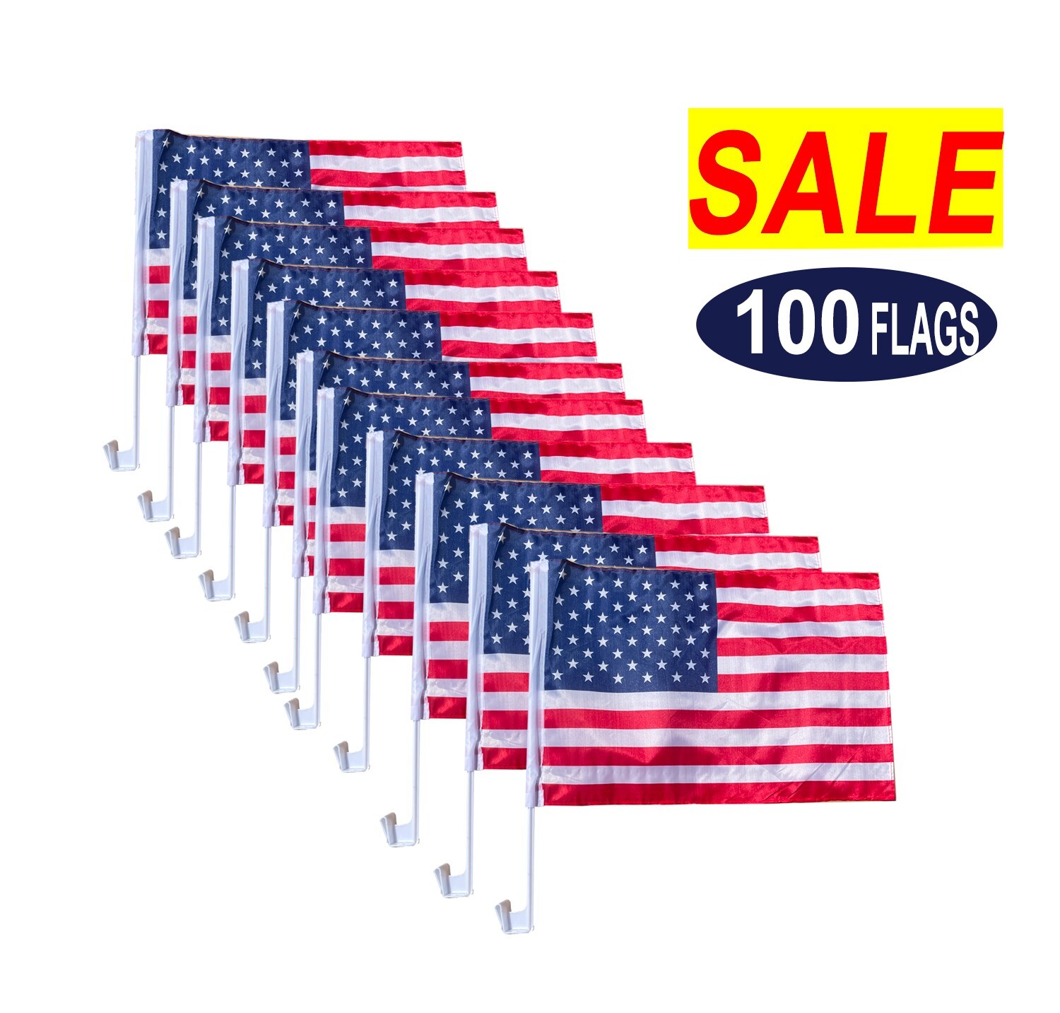 100 Pack Lot 12x18 USA Flags Car Window Clip On Fan Banners Car Flag US Seller 100 Pack Lot 12x18 USA Flags Car Window Clip On Fan Banners Car Flag US Seller