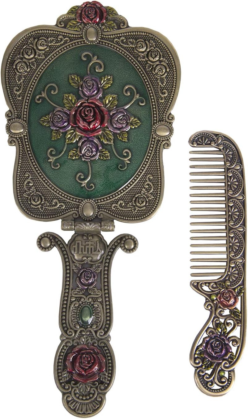 Antique Vintage Hand Mirror Comb Set - Vanity Handheld Makeup Mirror Bronze Antique Vintage Hand Mirror Comb Set - Vanity Handheld Makeup Mirror Bronze