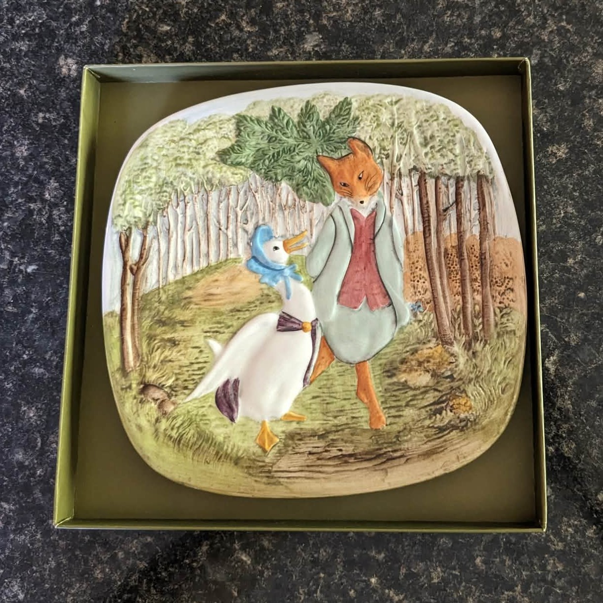 Vintage 1979 Beswick Beatrix Potter Decorative Plaque - Jemima Mr. Tod - EUC Box