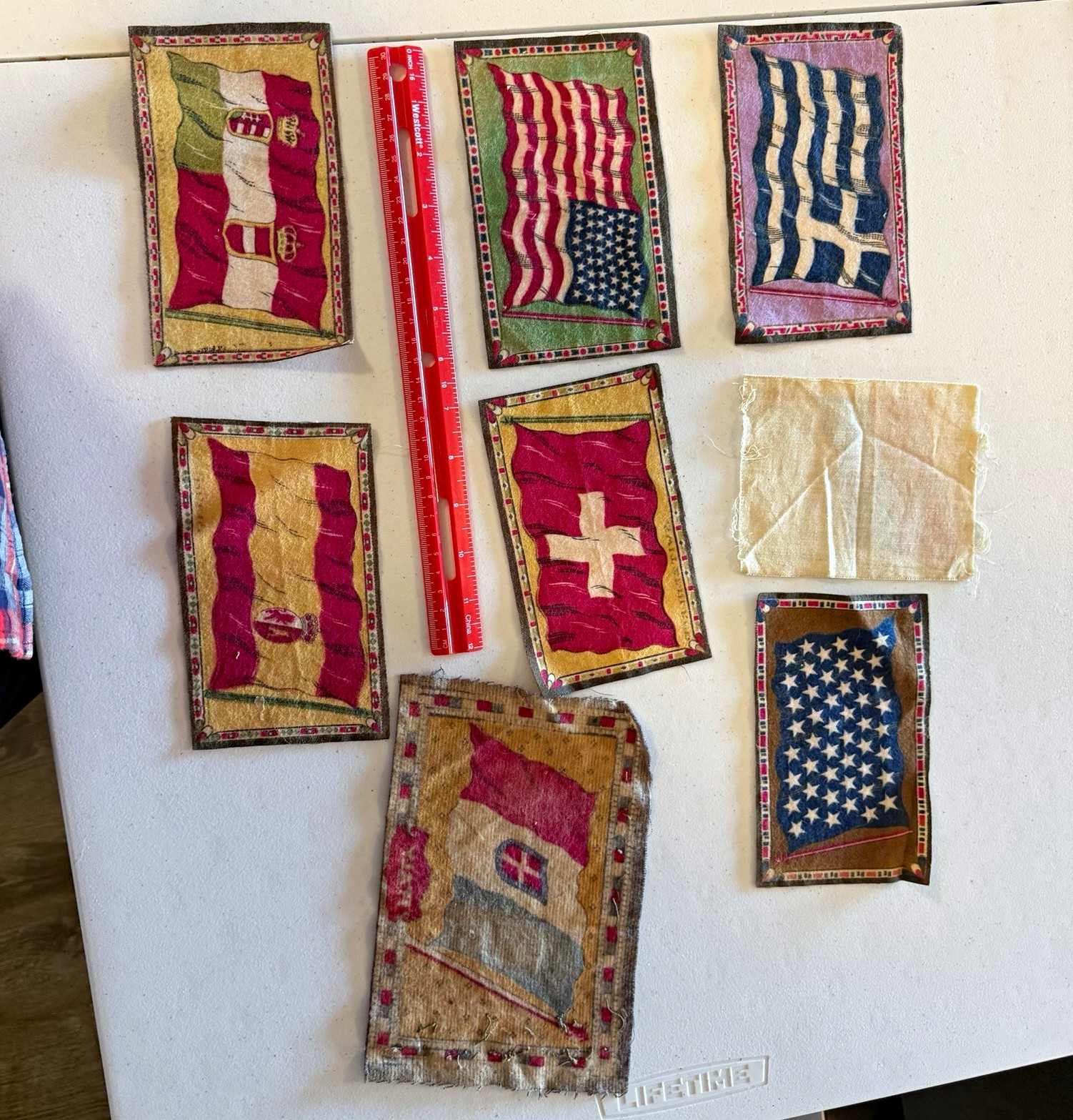 Lot of 8 Antique 1910s Tobacco Flannels Cigarette Felts World Flags USA Italy