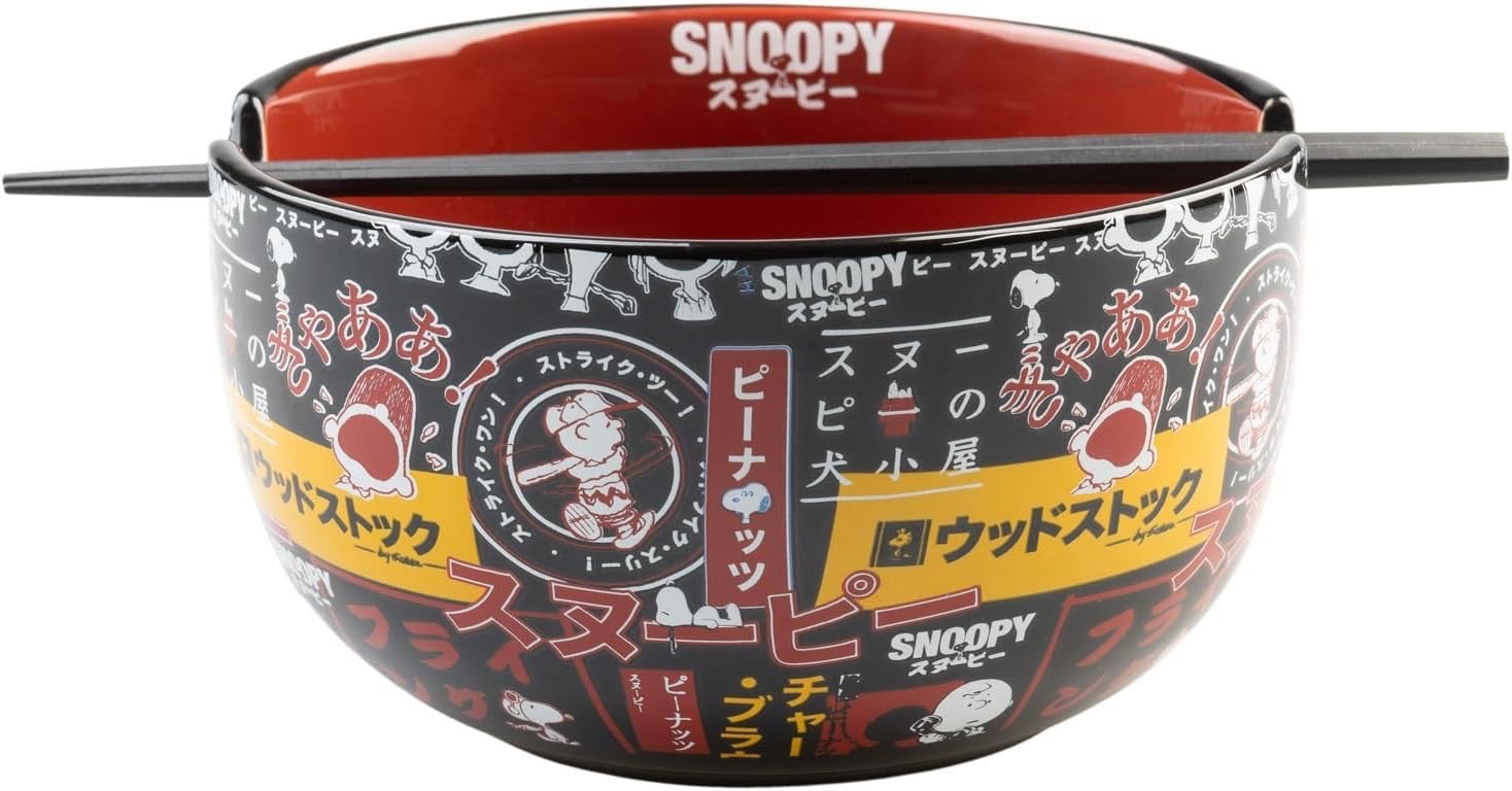 Grupo Erik Snoopy Ramen Bowl 31.7oz Stoneware With Chopsticks