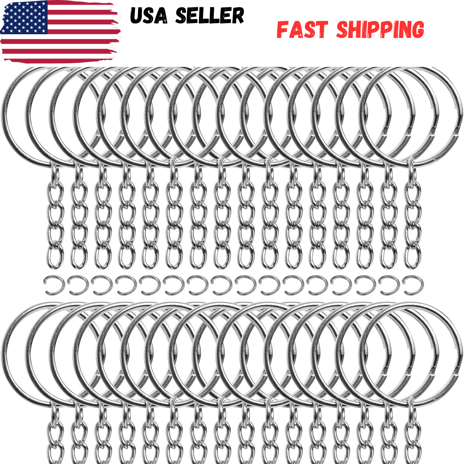 50PCS Bulk Keychains Set, Split Keychains Rings with Chain 1 Inch, Key Rings