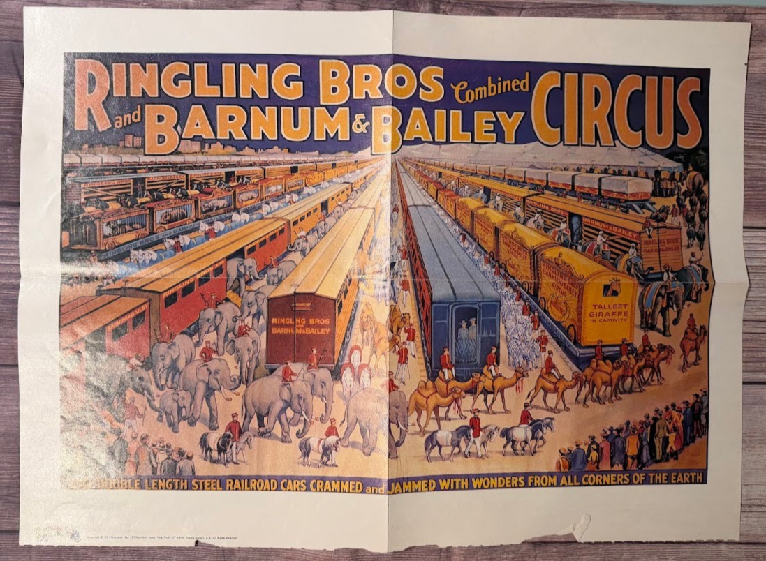 Early 80's Vintage Poster Ringling Bros and Barnum & Bailey Circus Combined 1981