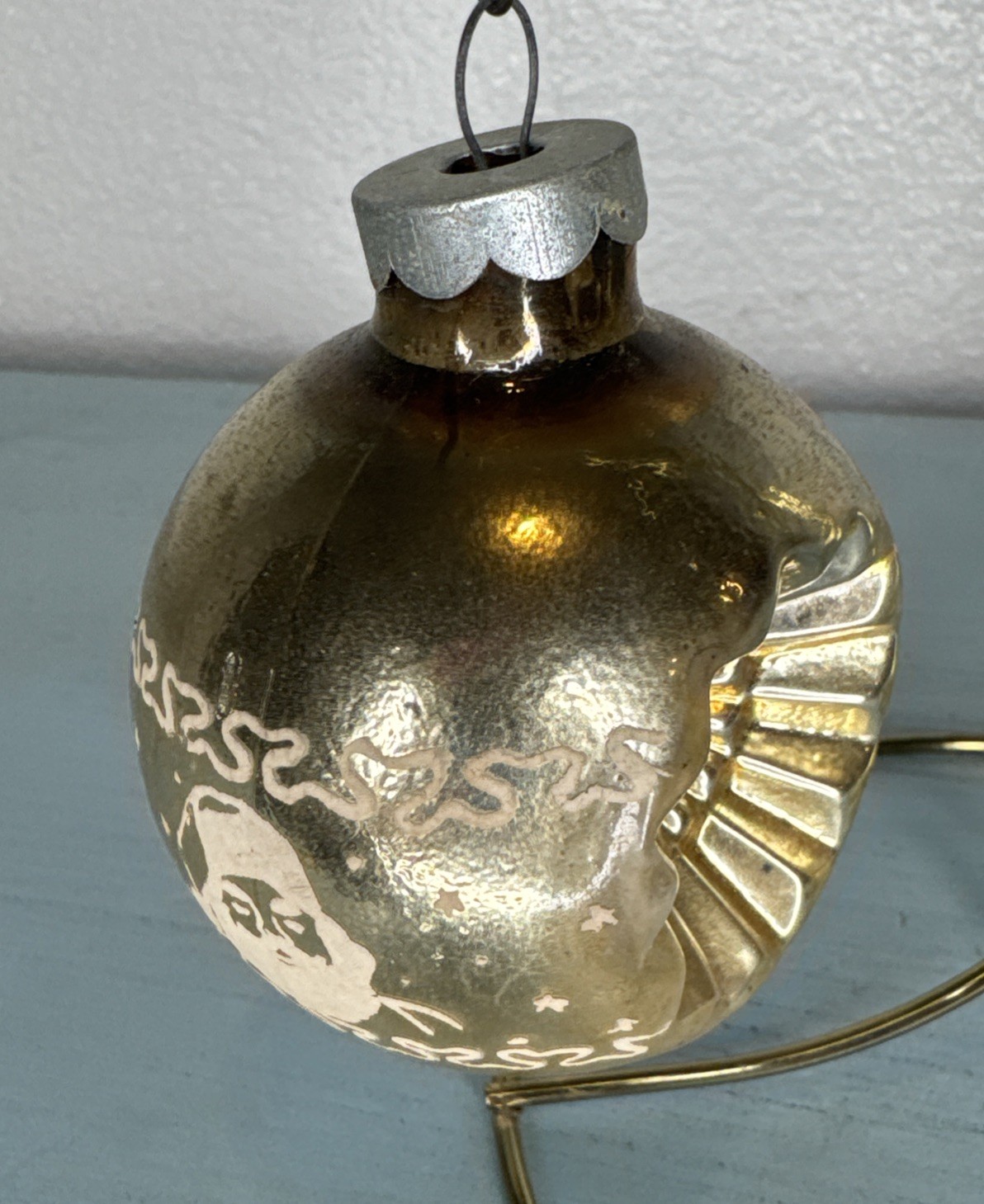 Rare Vintage Double Indent Santa Stencil Franke Corning Glass Christmas Ornament Rare Vintage Double Indent Santa Stencil Franke Corning Glass Christmas Ornament