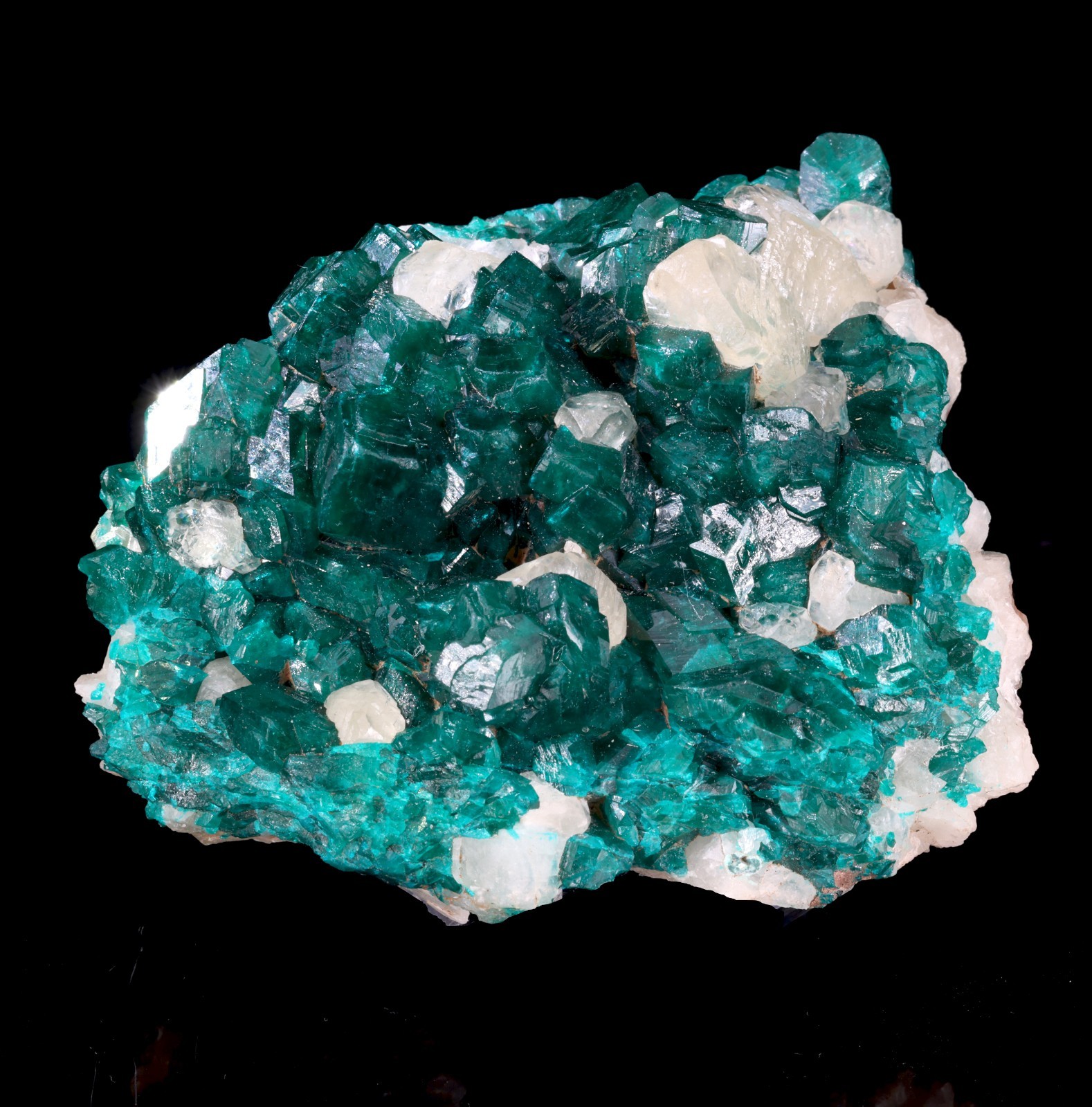 Big Beautiful Dioptase Crystals on Calcite - Kaokoveld, Namibia Big Beautiful Dioptase Crystals on Calcite - Kaokoveld, Namibia