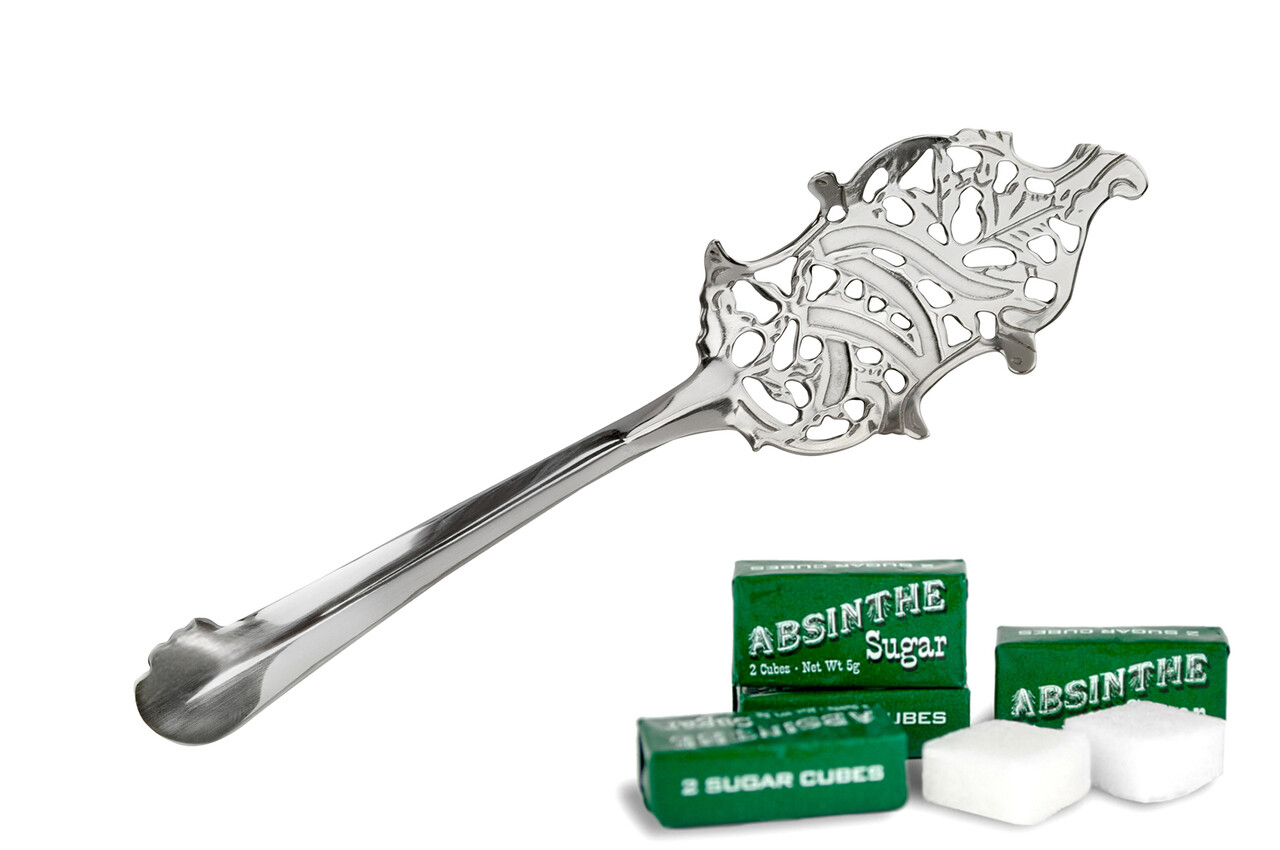 WORMWOOD LEAF ABSINTHE SPOON & 10 SUGAR CUBES + WORMWOOD LEAF ABSINTHE SPOON & 10 SUGAR CUBES +
