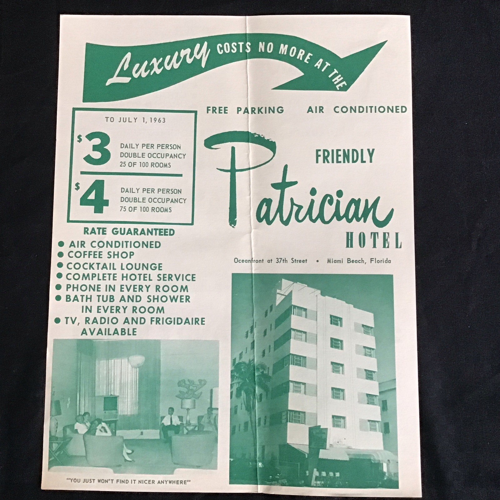 Patrician Resort Motel Oceanfront 37st Ad Flyer Street Miami Beach Florida 1960 Patrician Resort Motel Oceanfront 37st Ad Flyer Street Miami Beach Florida 1960