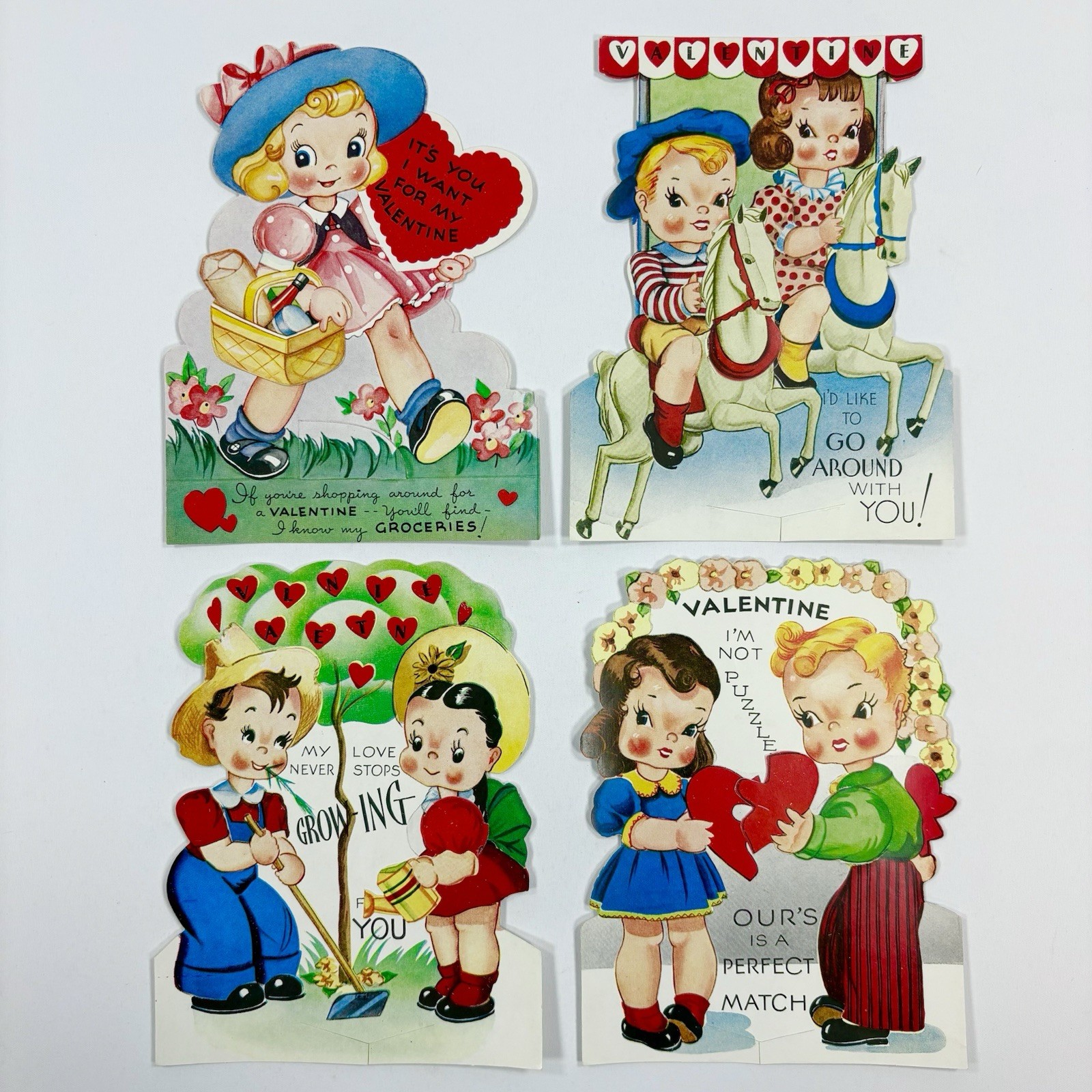 LARGE Vtg Mechanical Valentines Day Cards Diecut Set of 4 UNUSED 1940s 1950s LARGE Vtg Mechanical Valentines Day Cards Diecut Set of 4 UNUSED 1940s 1950s