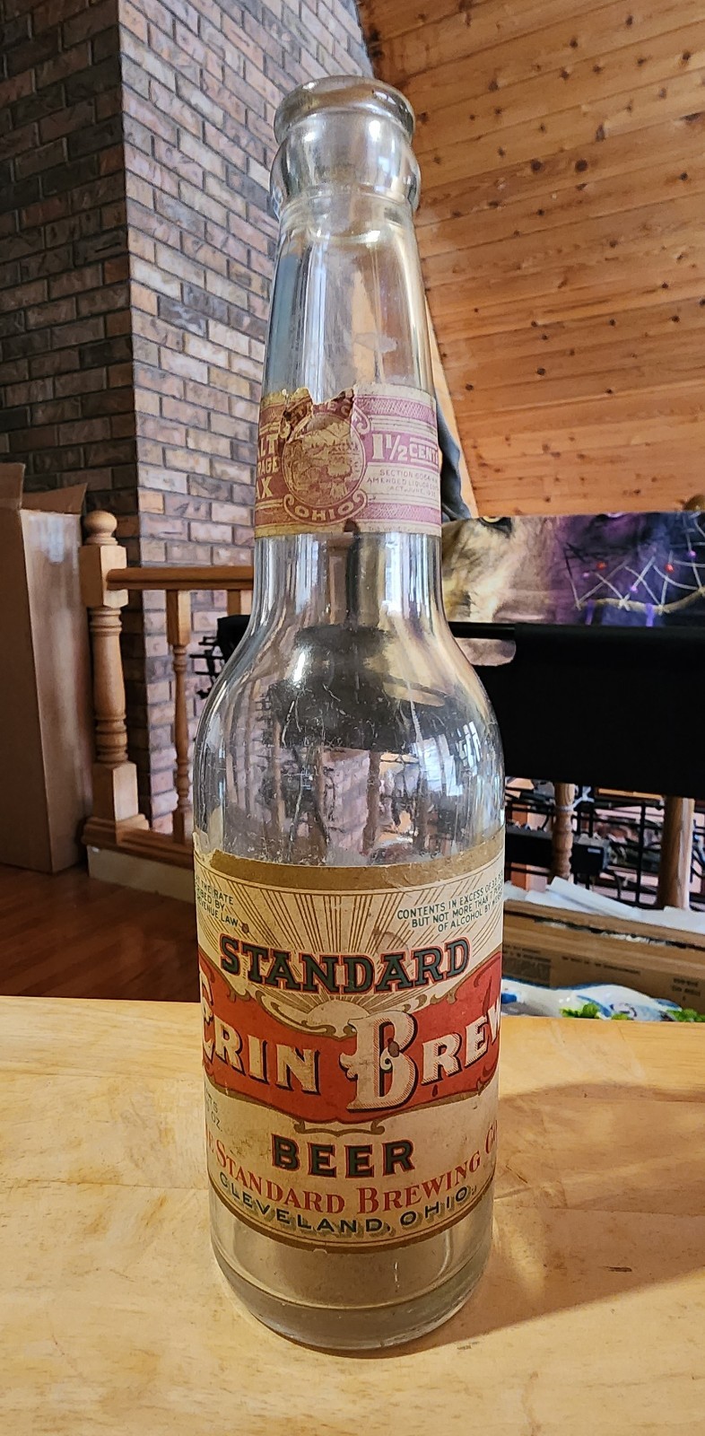 Rare 1933 Erin Brew IRTP Clear Beer Bottle. Standard Brewing Co. Ohio