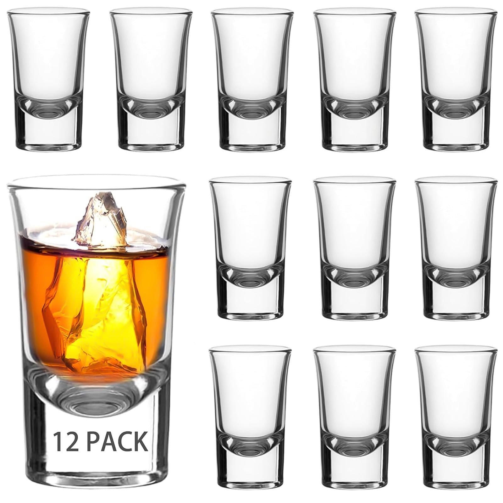 12 Pack 1 OZ Shot Glasses Set with Heavy Base Clear Shot Glasses Bulk