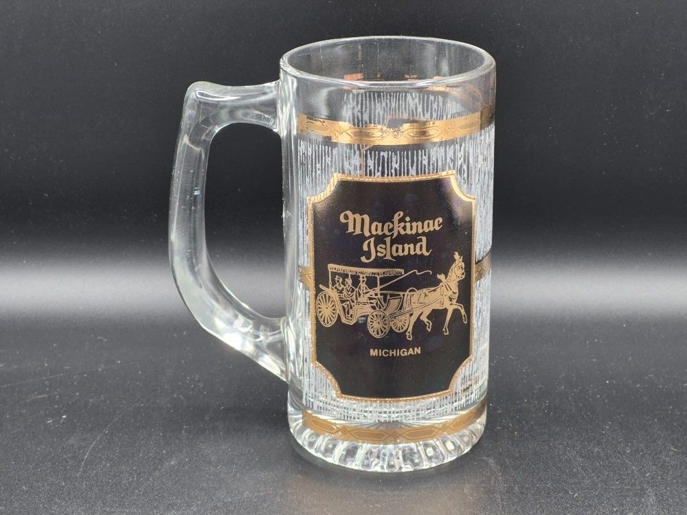 Vintage Culver 22k Embossed Gold Souvenir Handled Glass, Mackinac Island