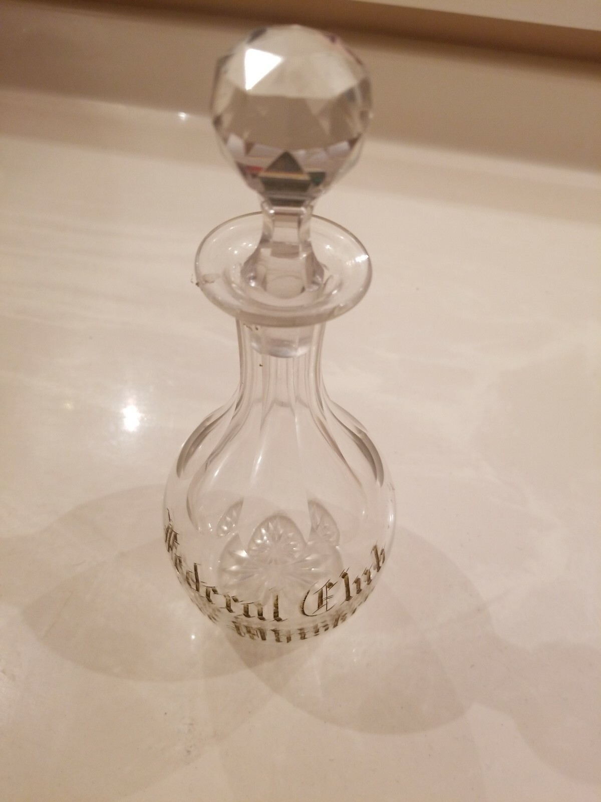 RARE 1961 Federal Club Whiskey Distillery Mass USA  Crystal Gold Letter Decanter