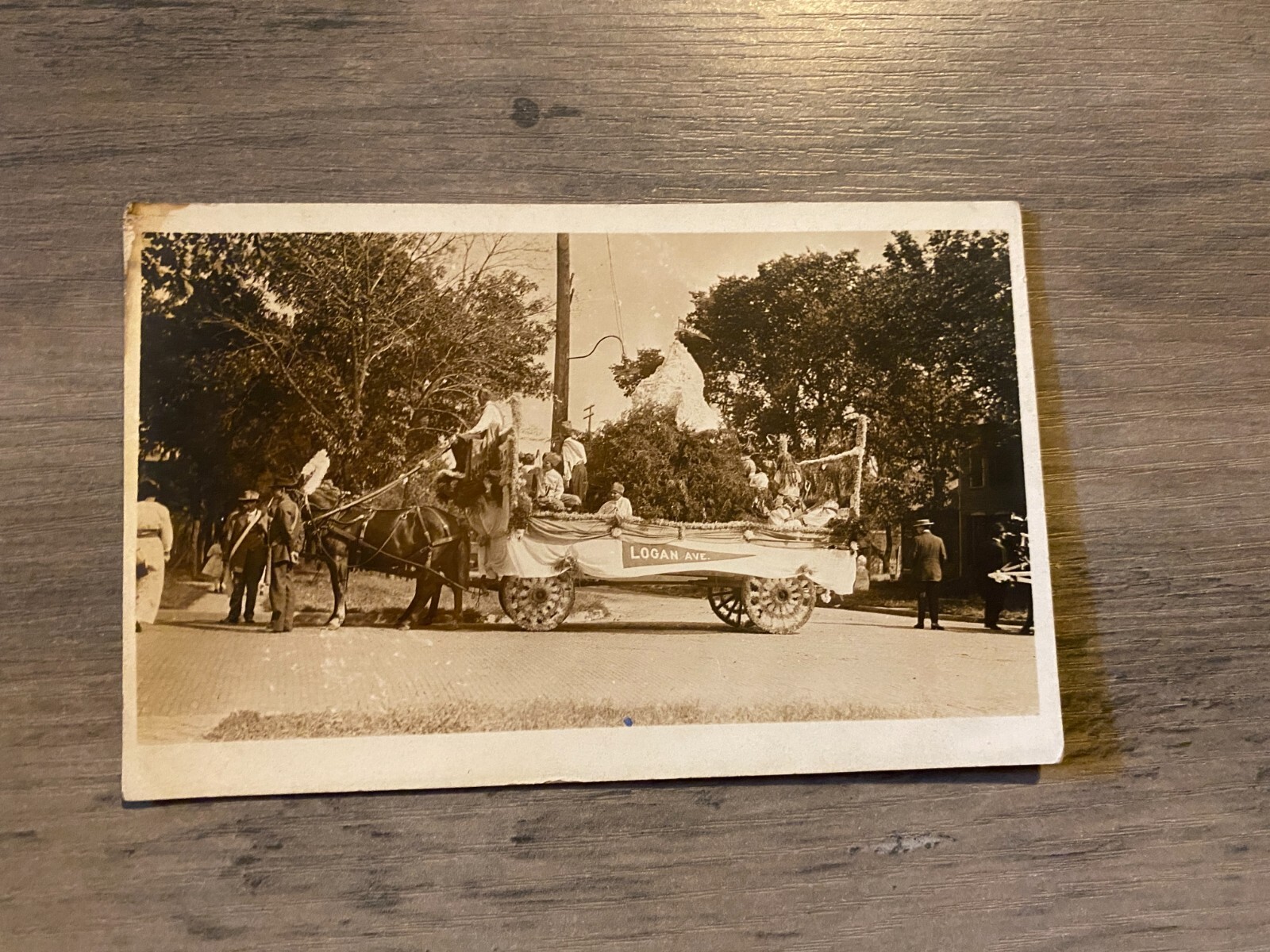 Real Photo RPPC Postcard PARADE FLOAT Logan Ave Horses