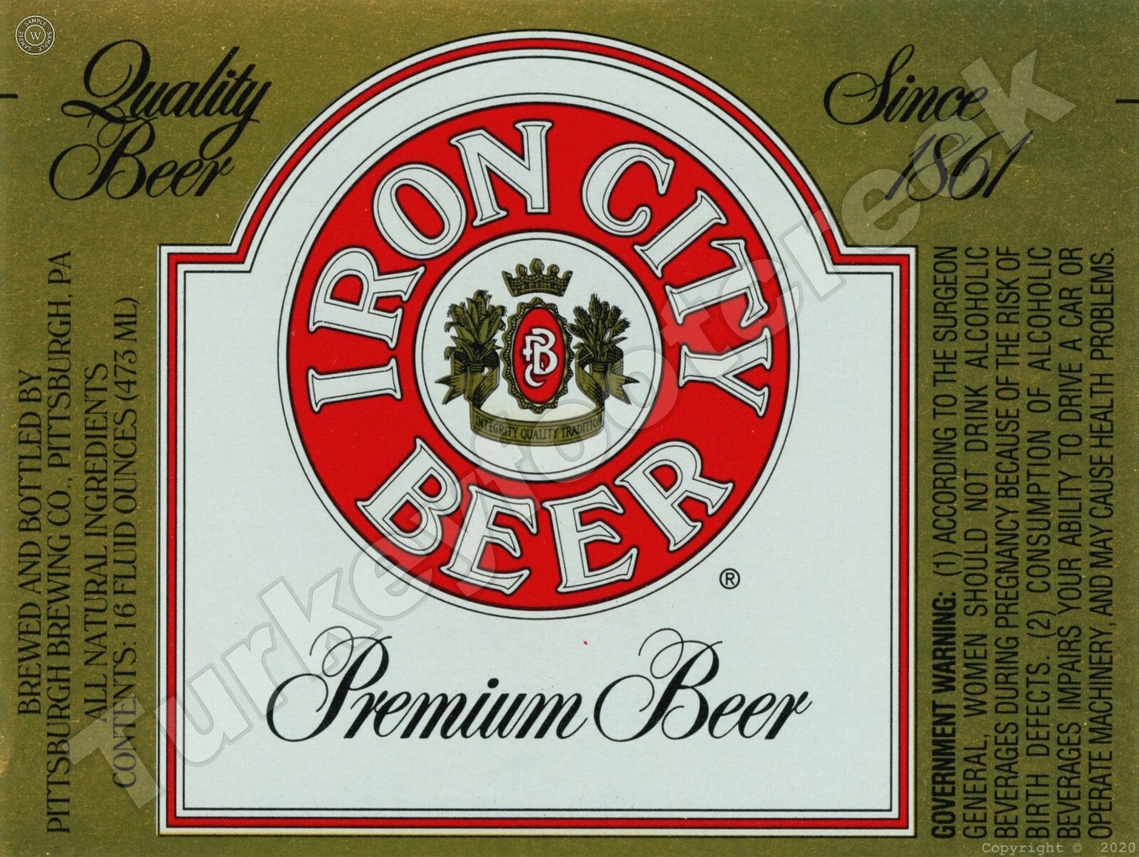 Iron City Premium Beer Label 9\