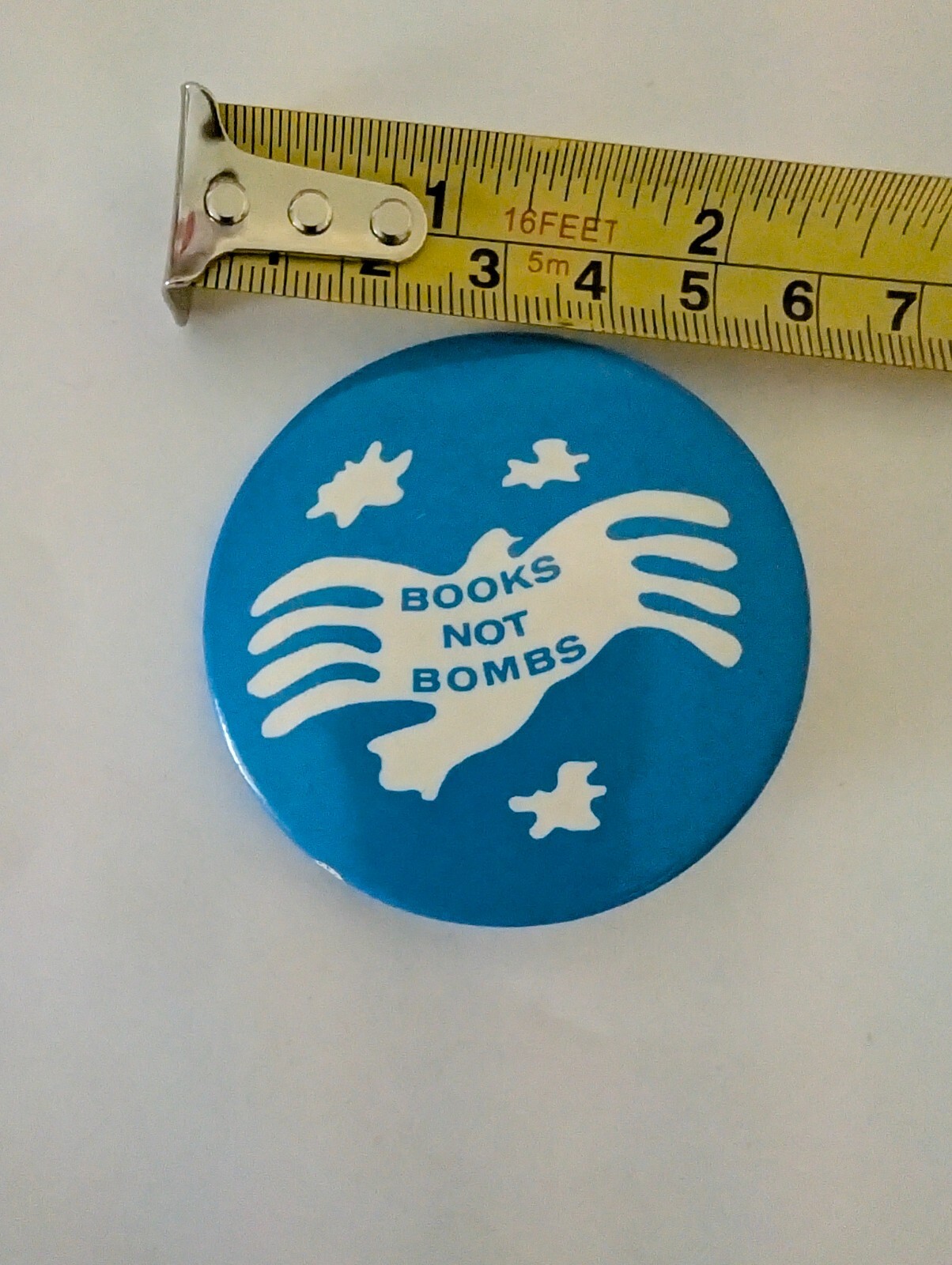 Vintage Pin Pinback Button Retro Books Not Bombs Peace Blue White Bird Vintage Pin Pinback Button Retro Books Not Bombs Peace Blue White Bird