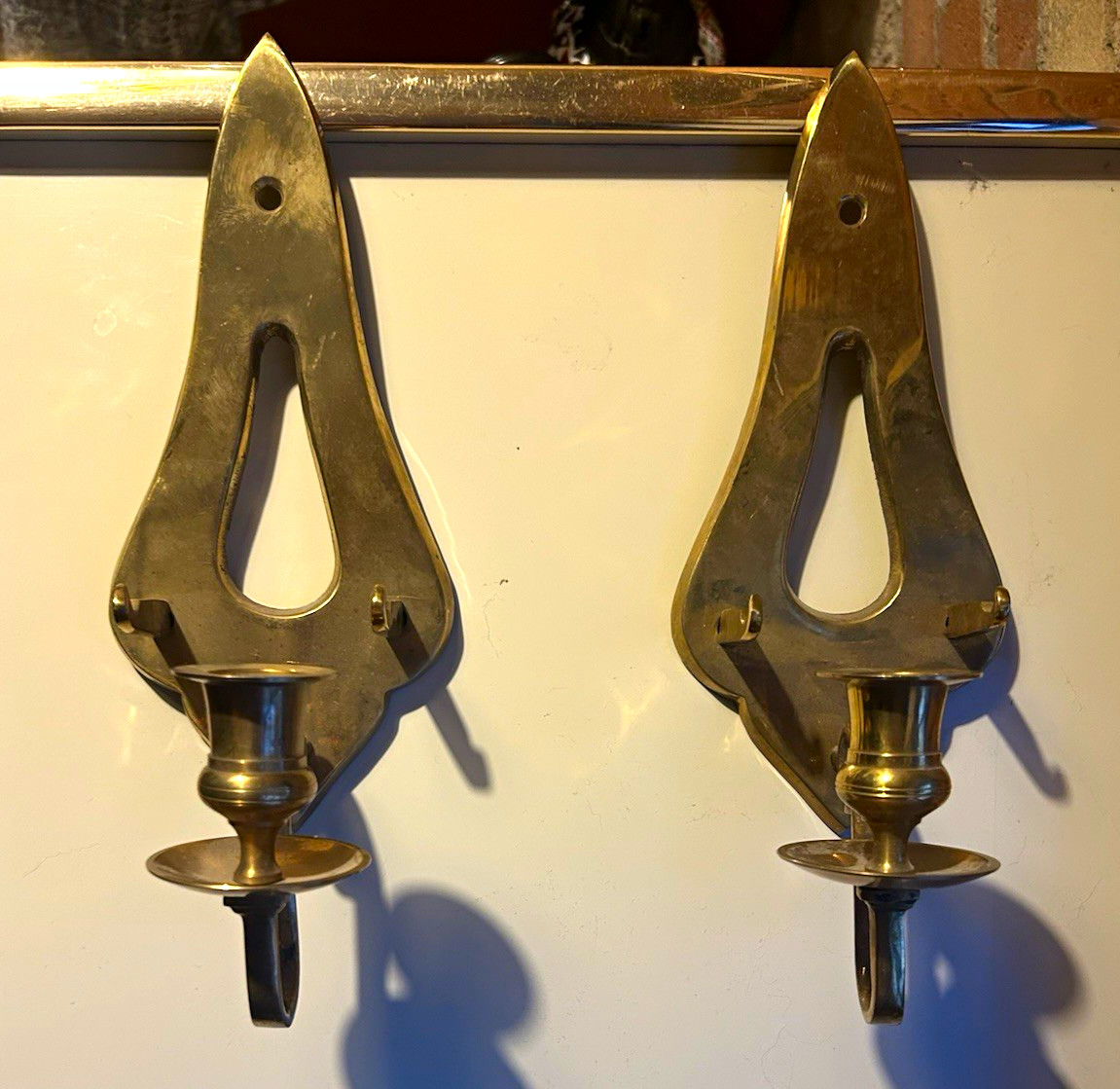 Art Deco Brass Gold Wall Mounted Sconce Candle Holders Pair 2 Asymmetrical