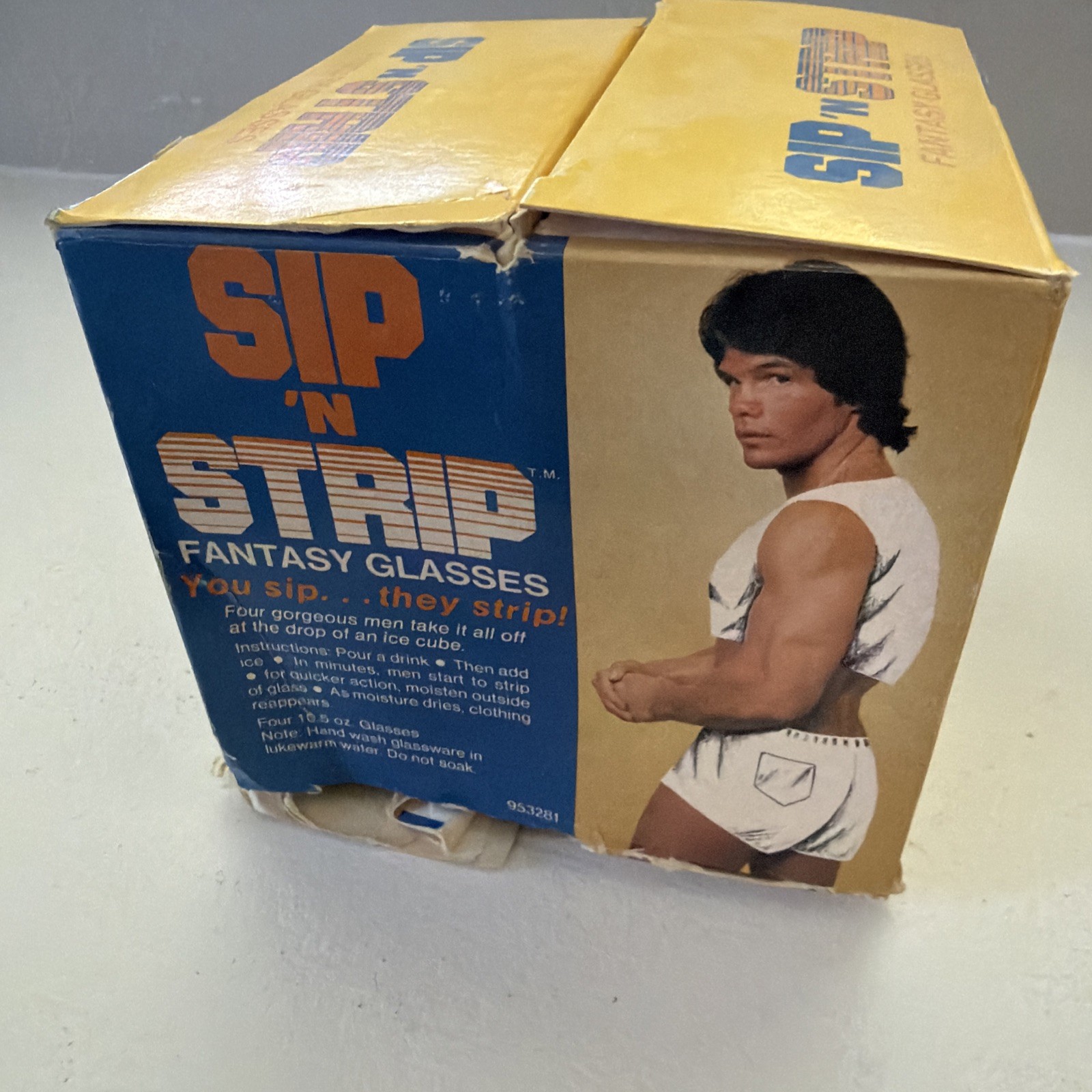 Vintage 1983 Spencer Gifts Sip N Strip Fantasy Glasses Set 4 w/ Original Box Vintage 1983 Spencer Gifts Sip N Strip Fantasy Glasses Set 4 w/ Original Box