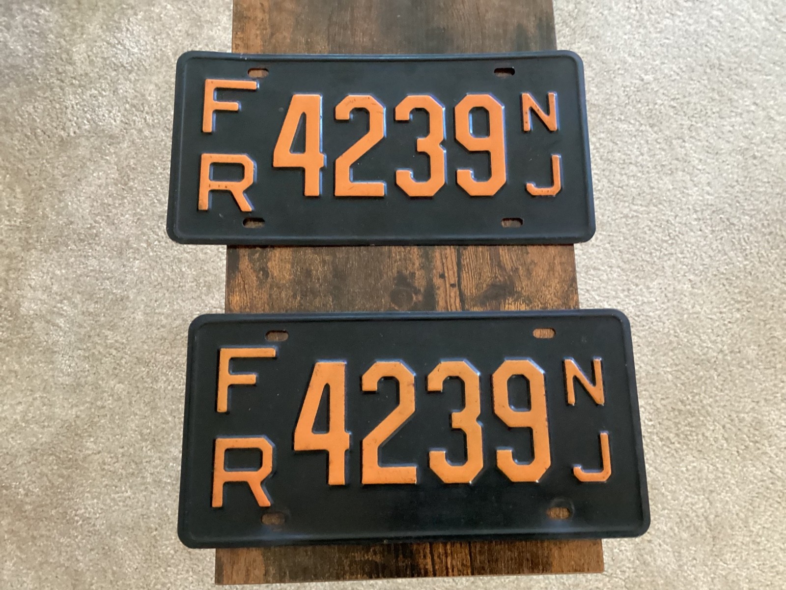 Vintage c. 1957 Pair of New Jersey Base Auto License Plate FR-4239