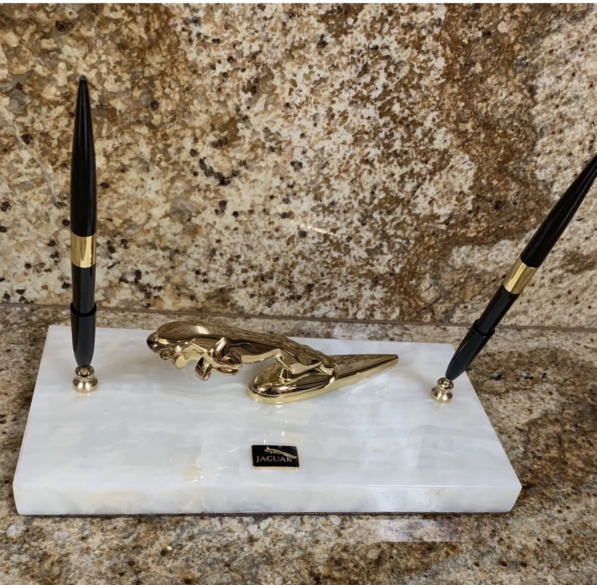 Jaguar White Marble Pen Desk Set Custom Made Amazing Gift - Must See