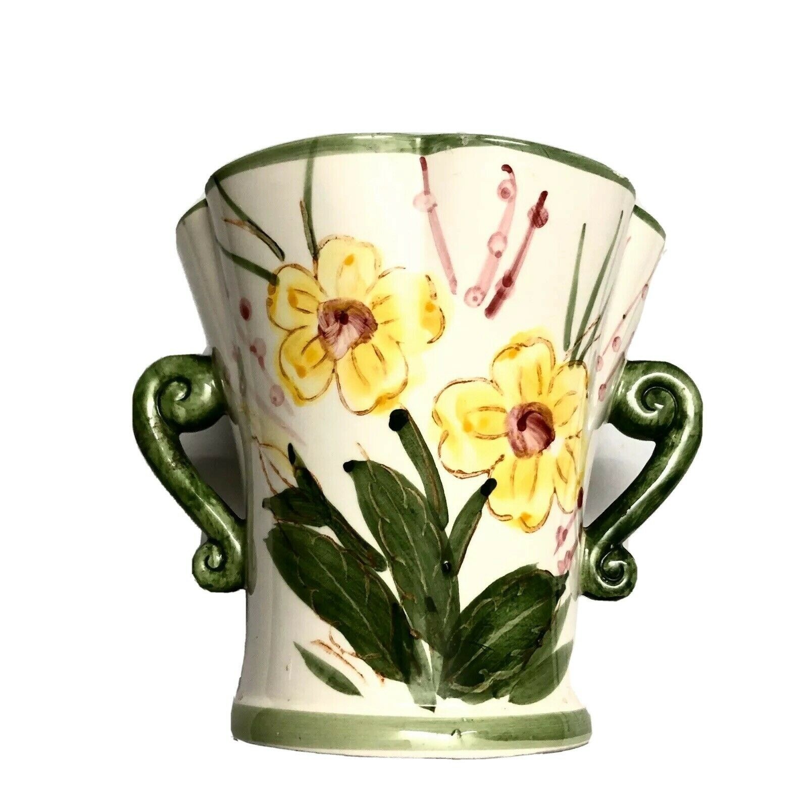 Vintage Majolica Floral Handpainted Vase 5.5”  Japan