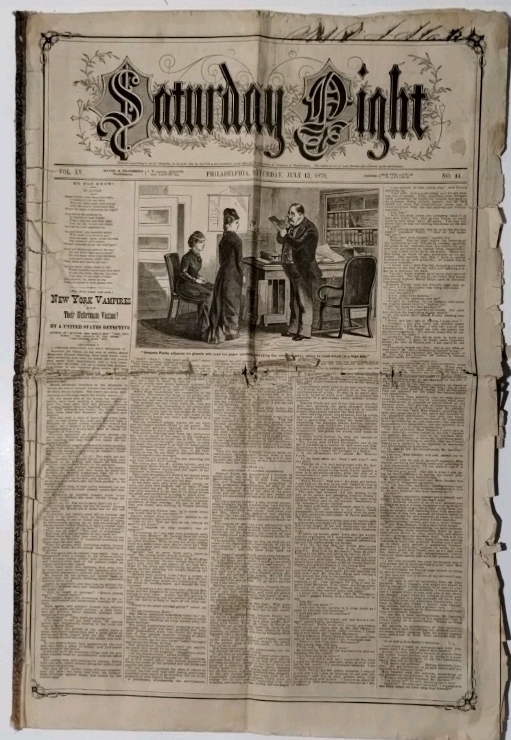 Vintage Saturday Night July 13 1878 - Newspaper Vol. 15 No. 44