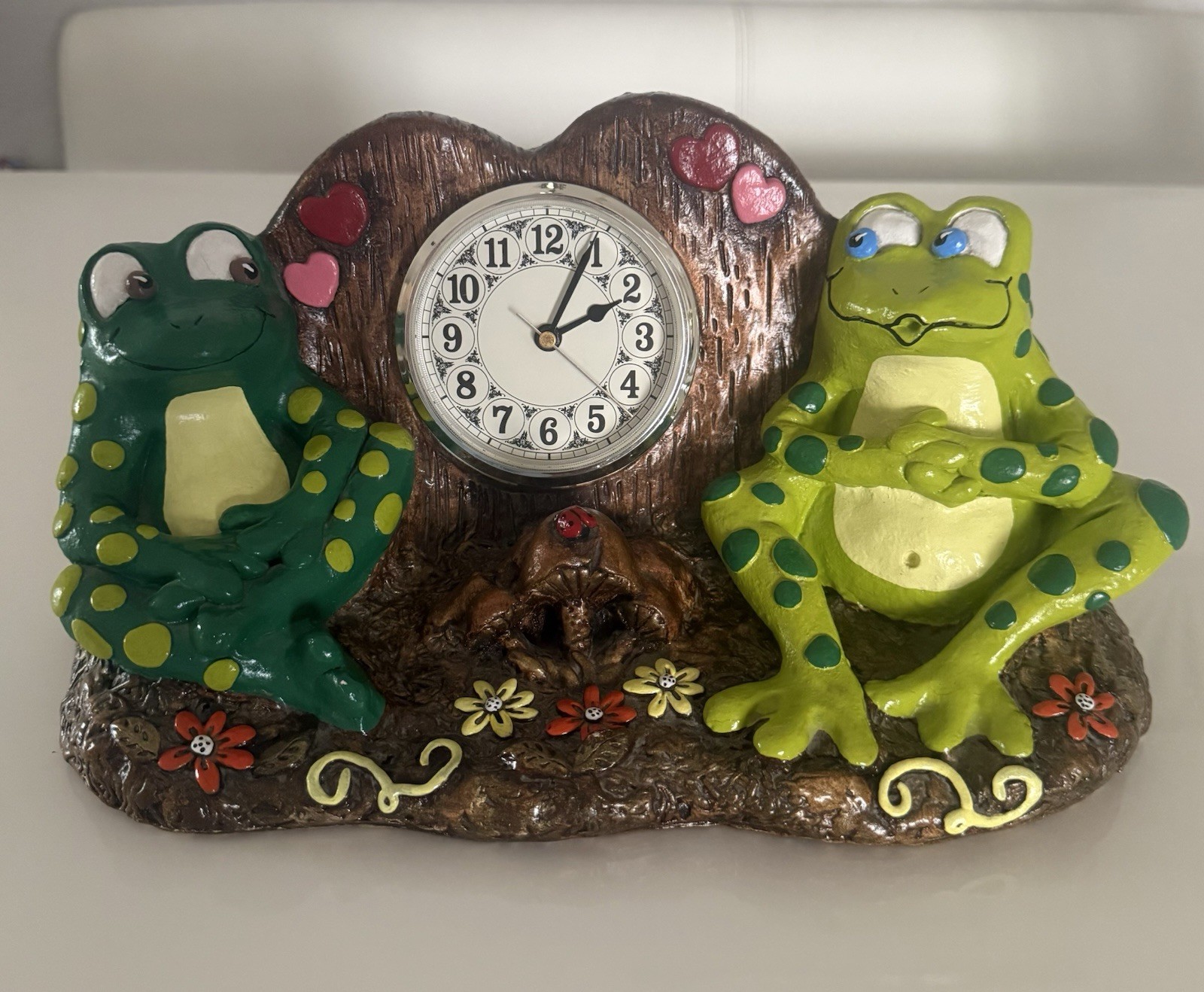 VTG Hand Painted Ceramic Frogs Mushrooms Mantel Shelf Clock Whimsical Groovy VTG Hand Painted Ceramic Frogs Mushrooms Mantel Shelf Clock Whimsical Groovy