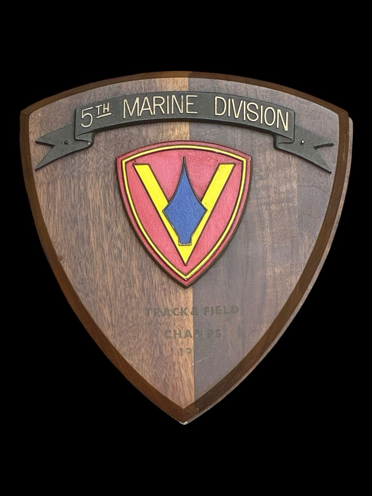 Vintage 5th Marine Division USMC Wood Shield Trophy Pair 1968 1969 Vietnam Era