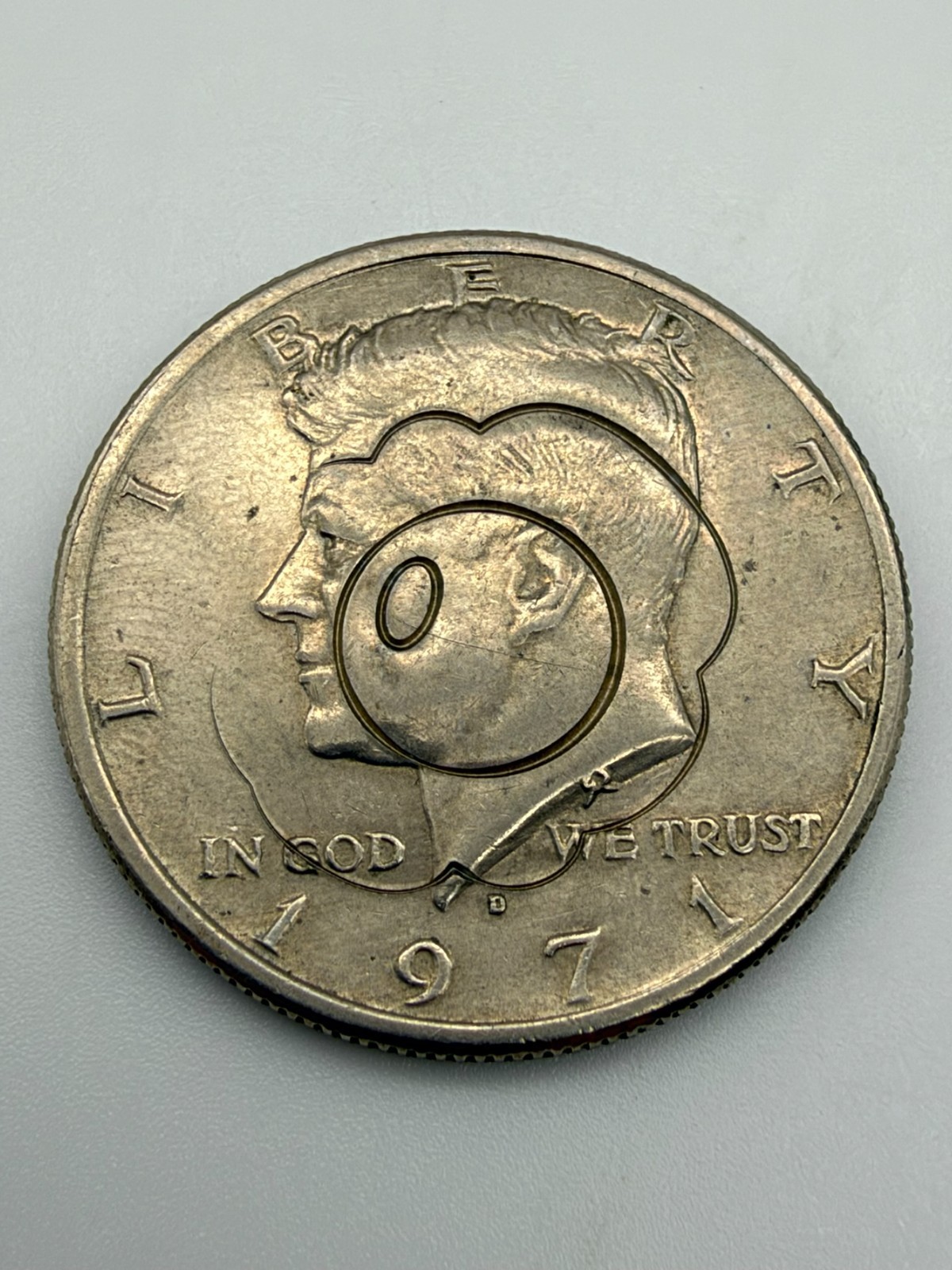 Breakfast Club EDC BCEDC Stamped 1971 Kennedy Half Dollar Egg Logo Pocket Coin