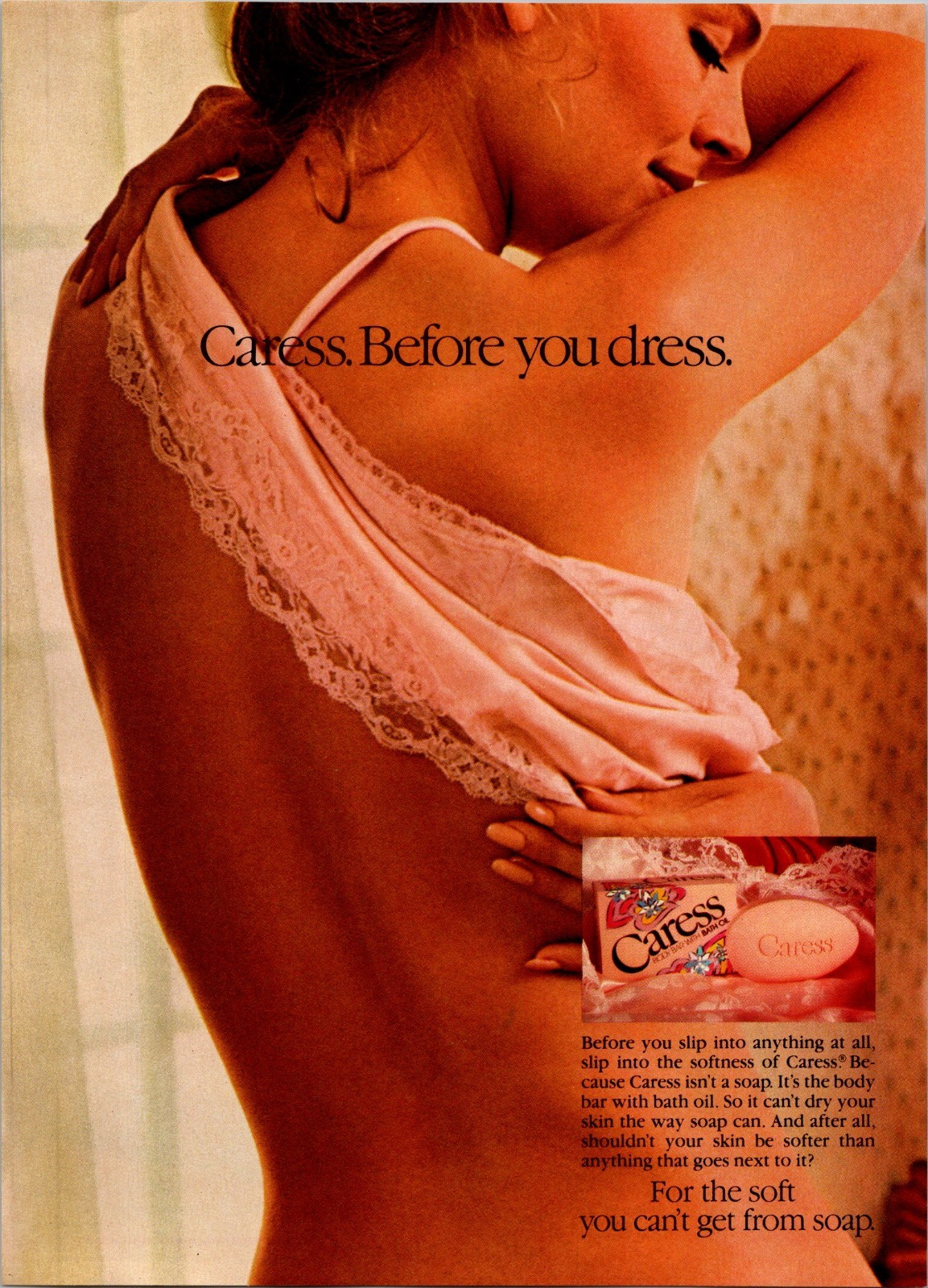 1984 • Caress Bar Soap Print Ad • 1980s Fashion \