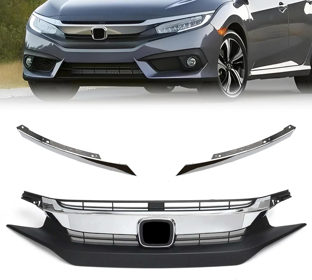 3PCS Front Bumper Grille Grill Fit for 2016 2017 2018 Honda Civic Coupe Sedan Fr 3PCS Front Bumper Grille Grill Fit for 2016 2017 2018 Honda Civic Coupe Sedan Fr
